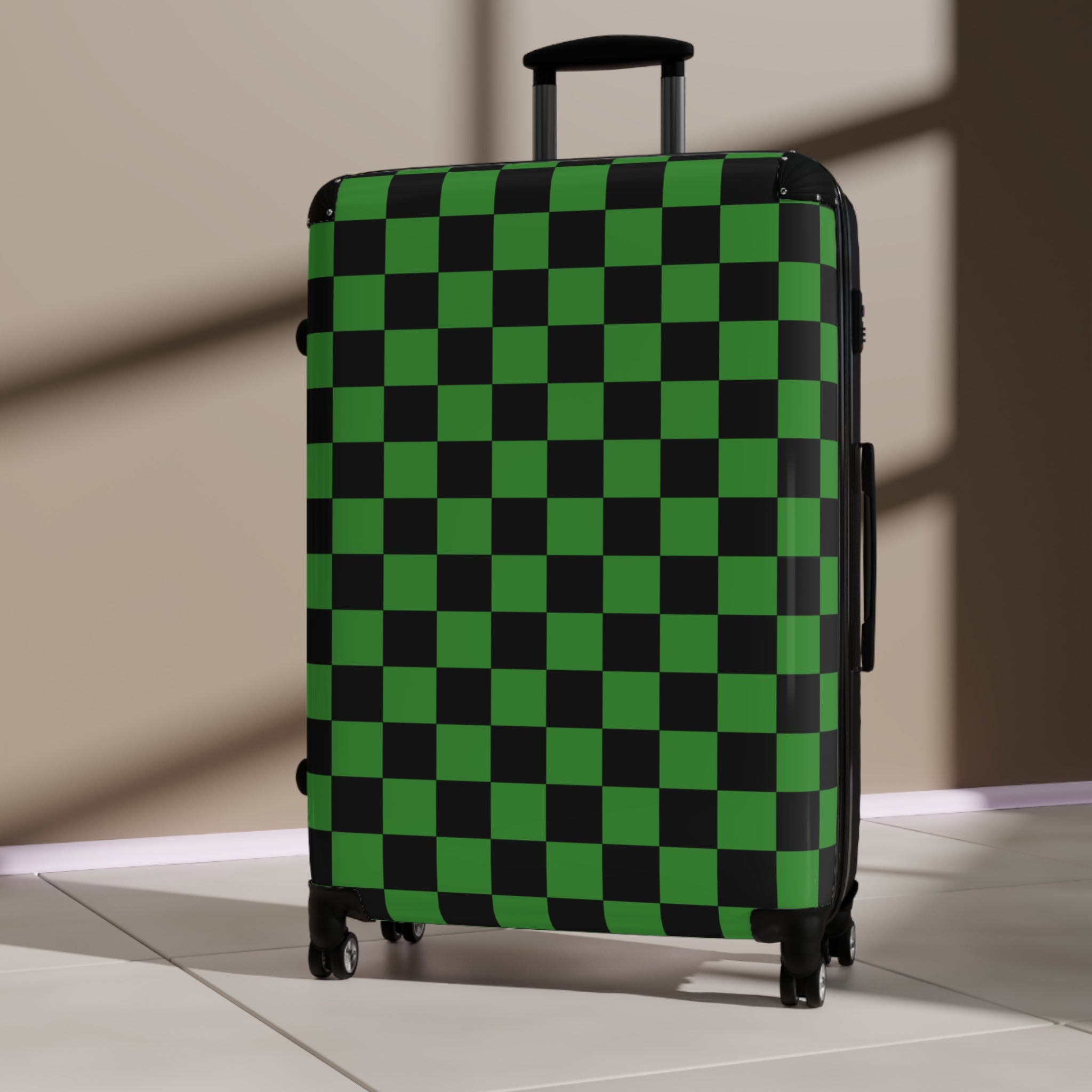 Checkerboard Green and Black Suitcase, Artsulli - Art is Long, Life is Short, Bags, , , , , , , 