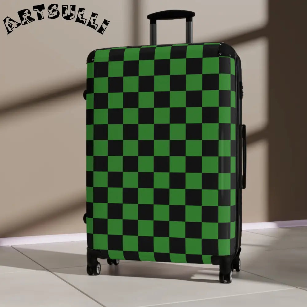 JAKKOUTTHEBXX Checkerboard Green and Black Suitcase JAKKOUTTHEBXX