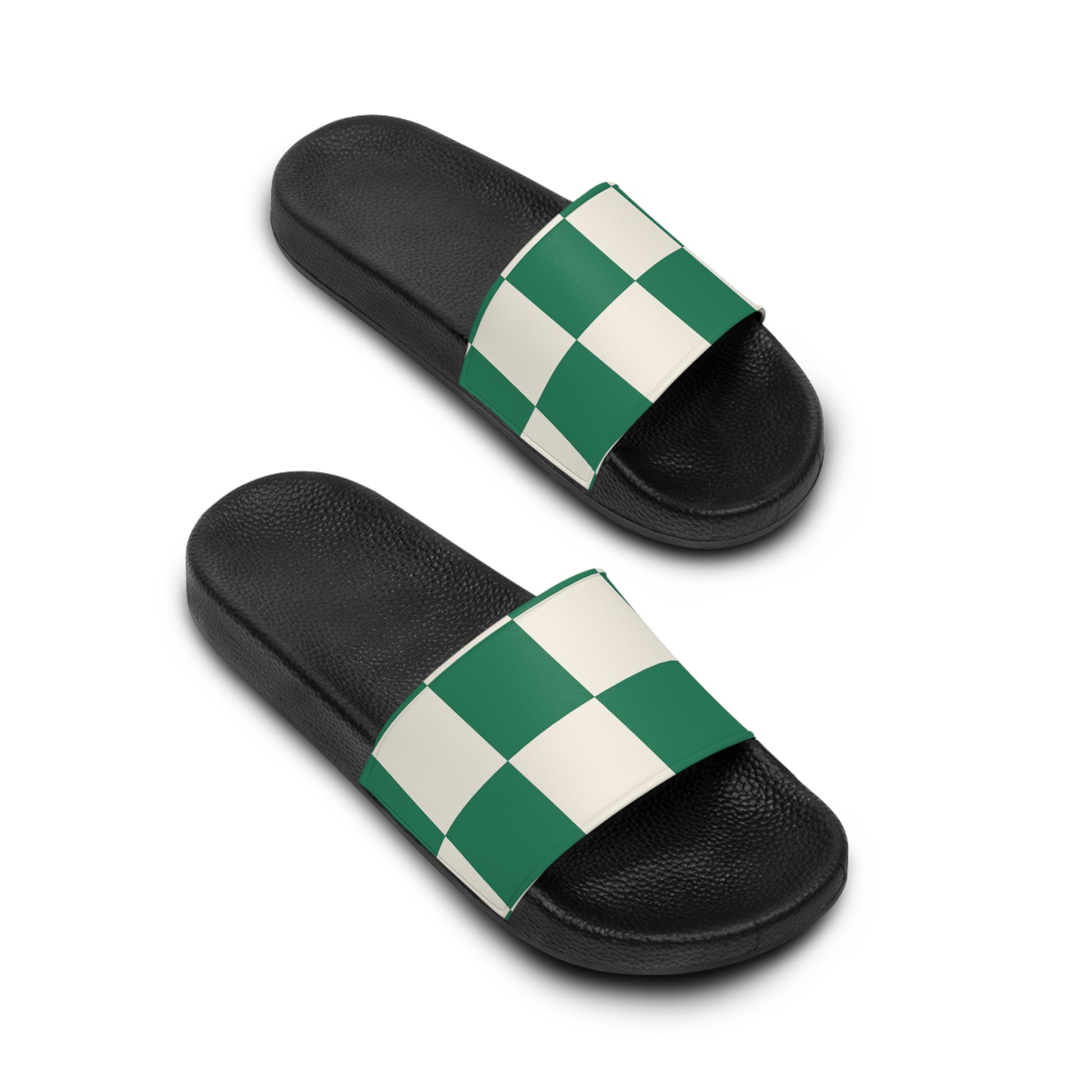 Checkerboard Dark Green Women's Slide Sandals, Artsulli - Art is Long, Life is Short, Shoes, , , , , , , 