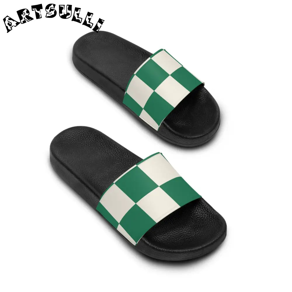 JAKKOUTTHEBXX Checkerboard Dark Green Women’s Slide Sandals