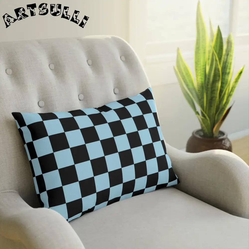 JAKKOUTTHEBXX Checkerboard Black and Blue Cushion JAKKOUTTHEBXX