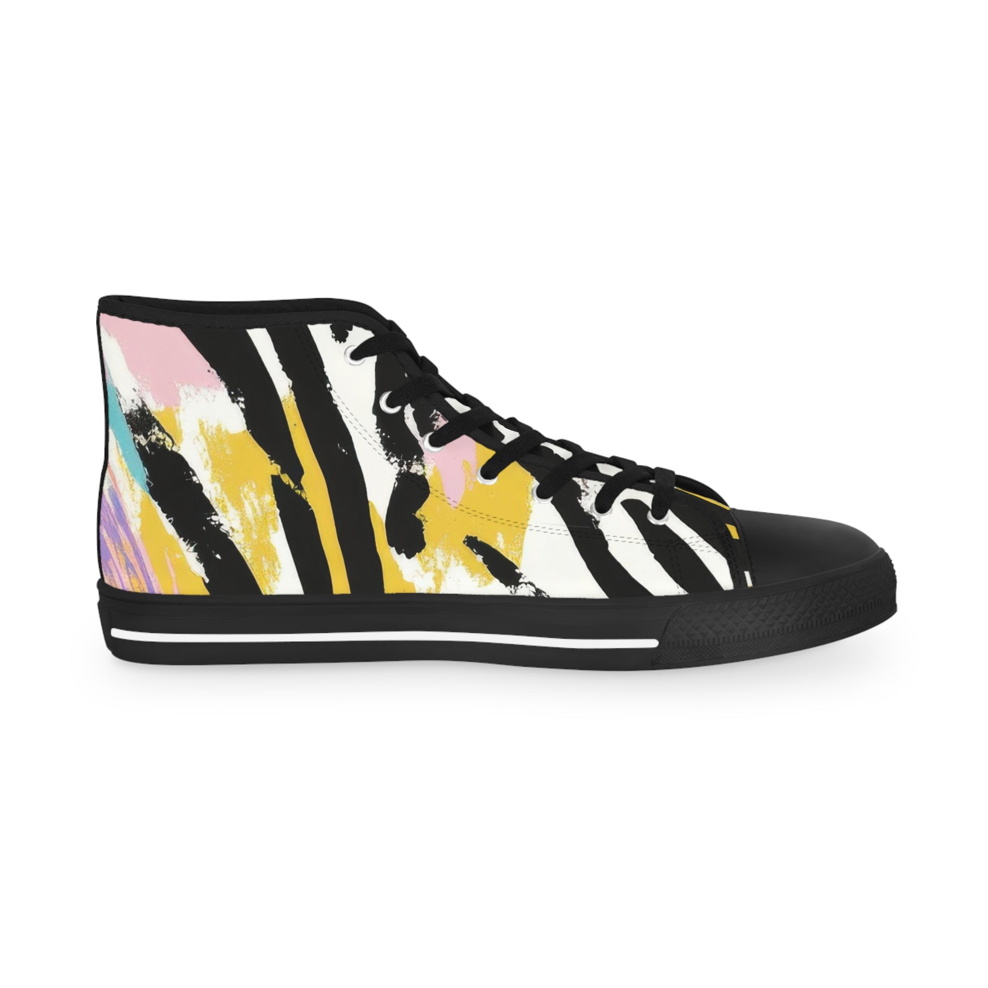 Wild Zebra Stripes x Paint Brush Strokes Multi-Color Men's High Top Sneakers, Artsulli - Art is Long, Life is Short, Shoes, , , , , , , 