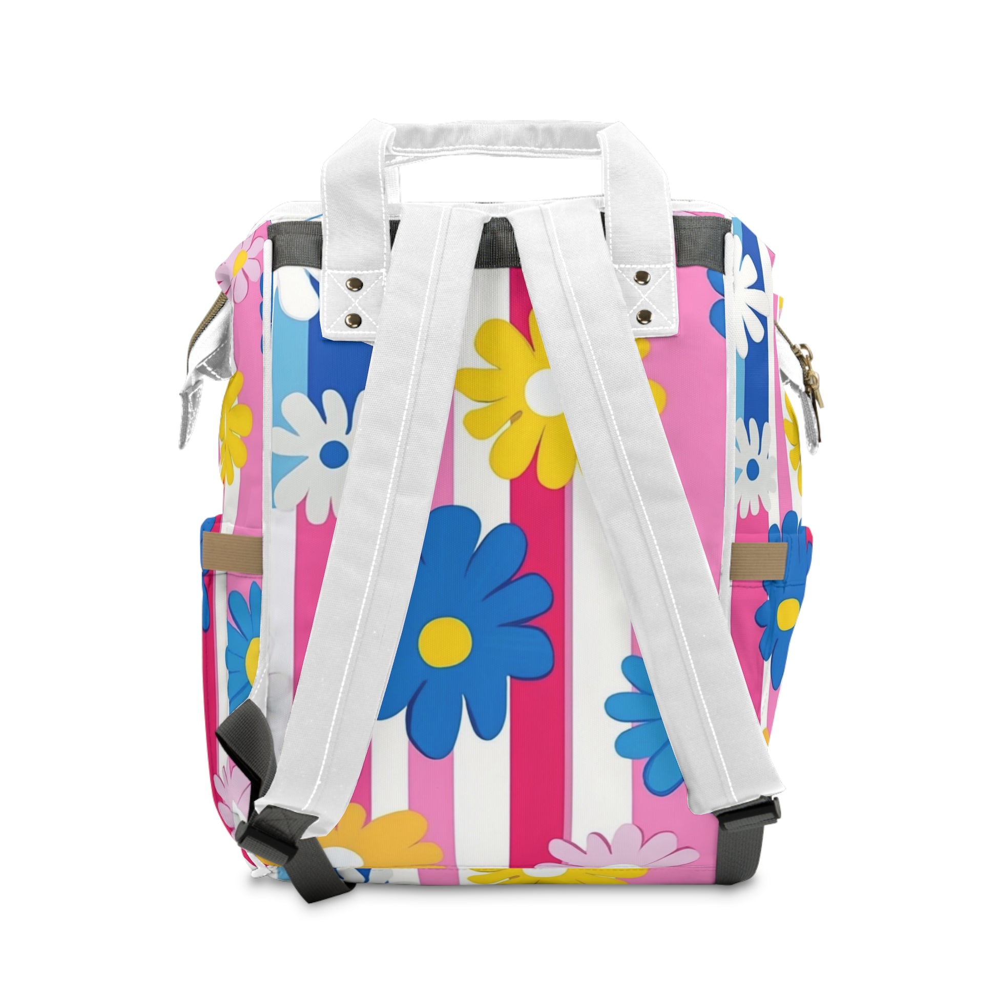 Flowers x Stripes Multi-Color Multifunctional Diaper Backpack, Artsulli - Art is Long, Life is Short, Bags, , , , , , , 