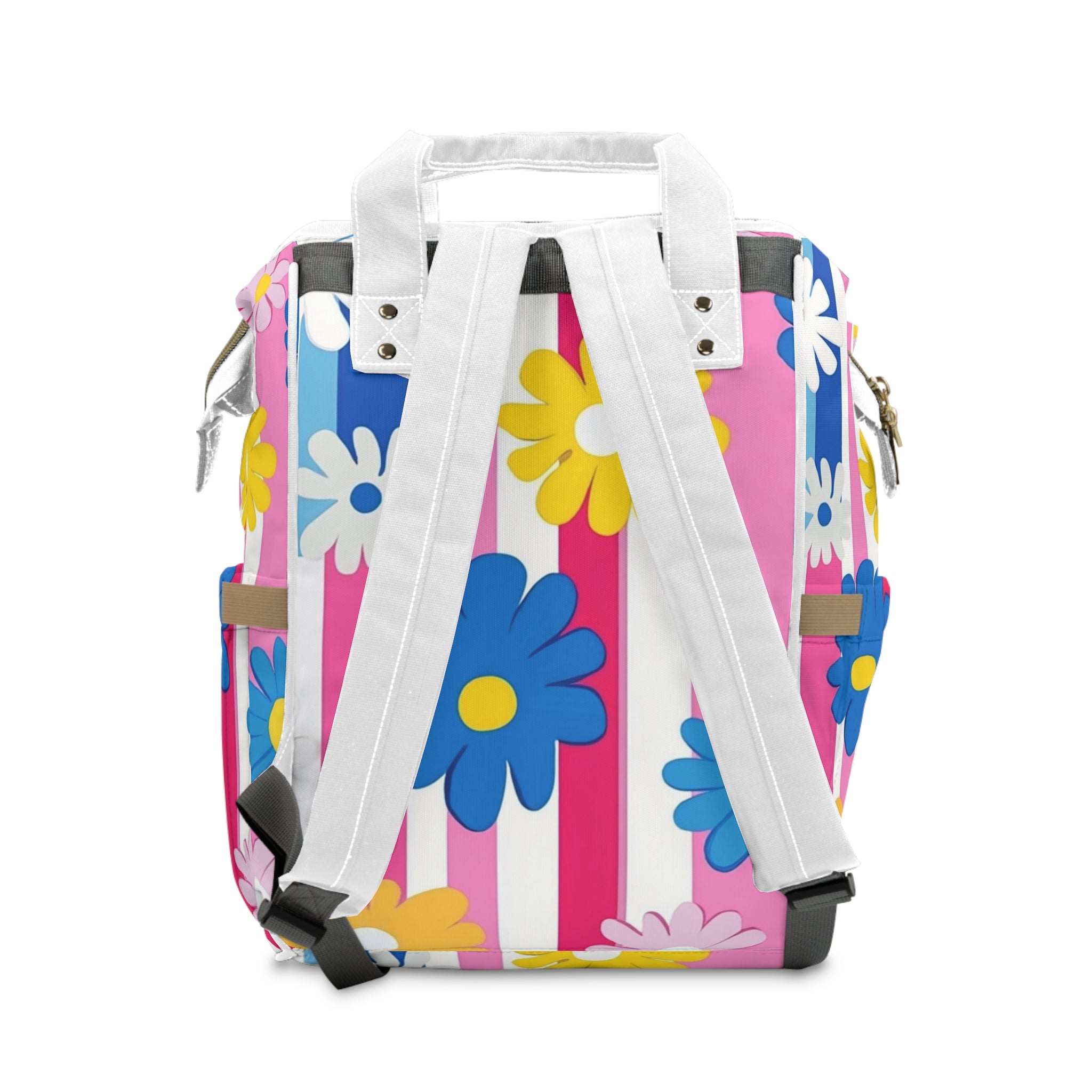 Flowers x Stripes Multi-Color Multifunctional Diaper Backpack, Artsulli - Art is Long, Life is Short, Bags, , , , , , , 