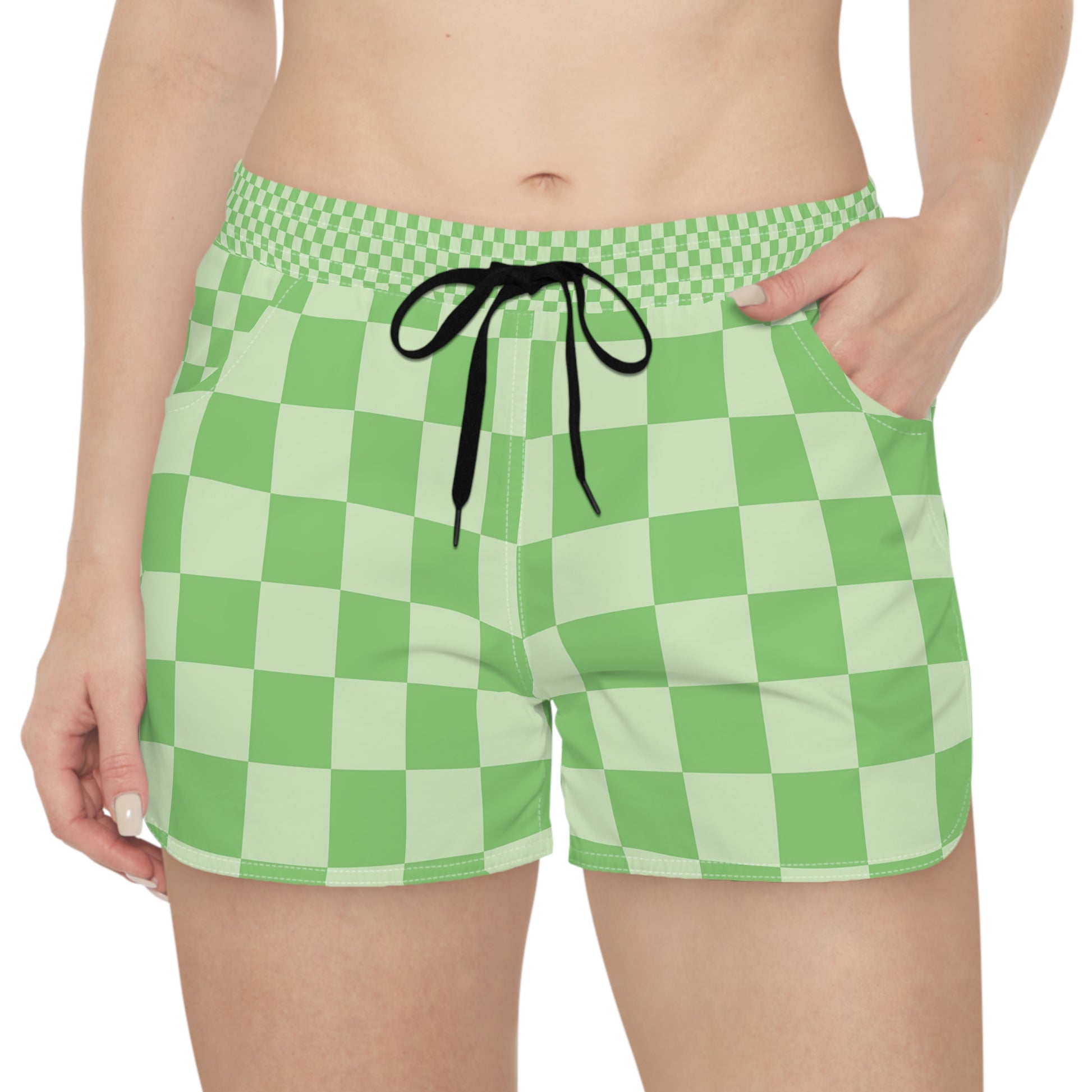 Big Checkerboard Lime Green Women's Casual Shorts (AOP), Artsulli - Art is Long, Life is Short, All Over Prints, , , , , , , 