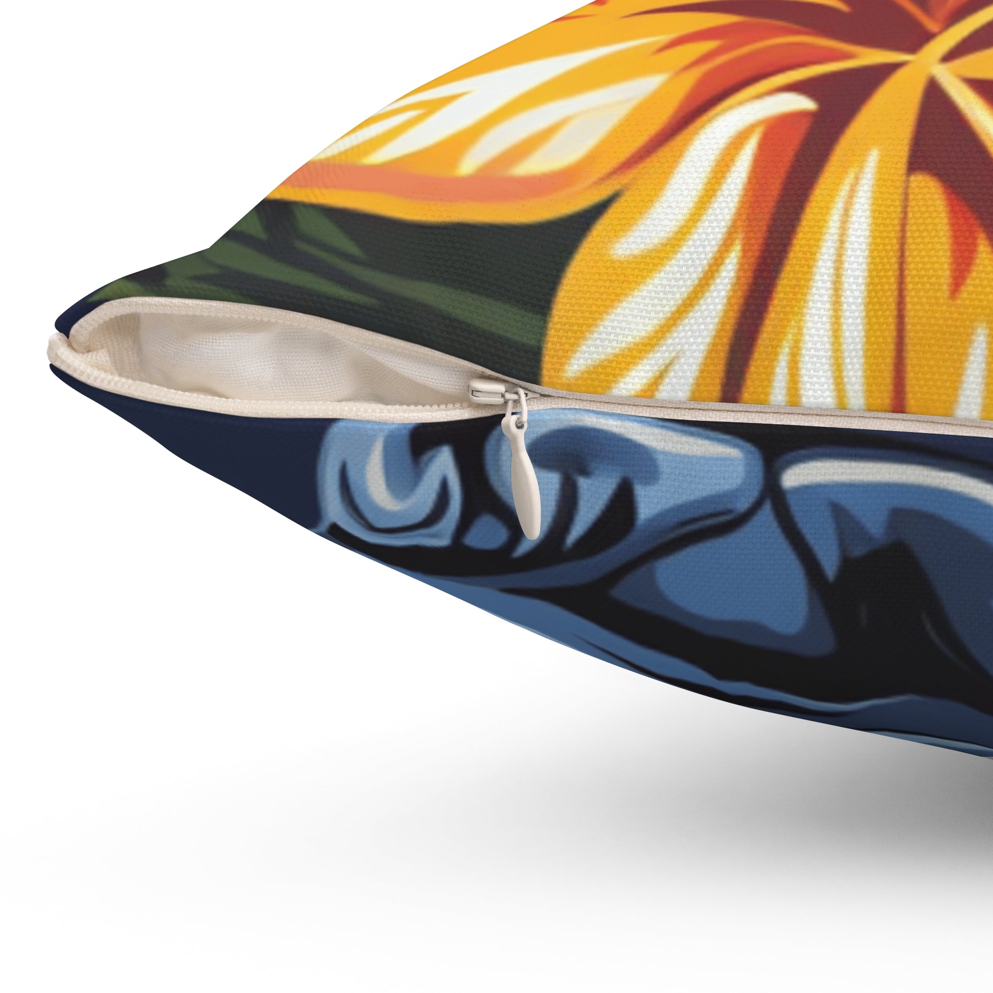 Tiki Bloom Navy Spun Polyester Square Pillow, Artsulli - Art is Long, Life is Short, Home Decor, , , , , , , 