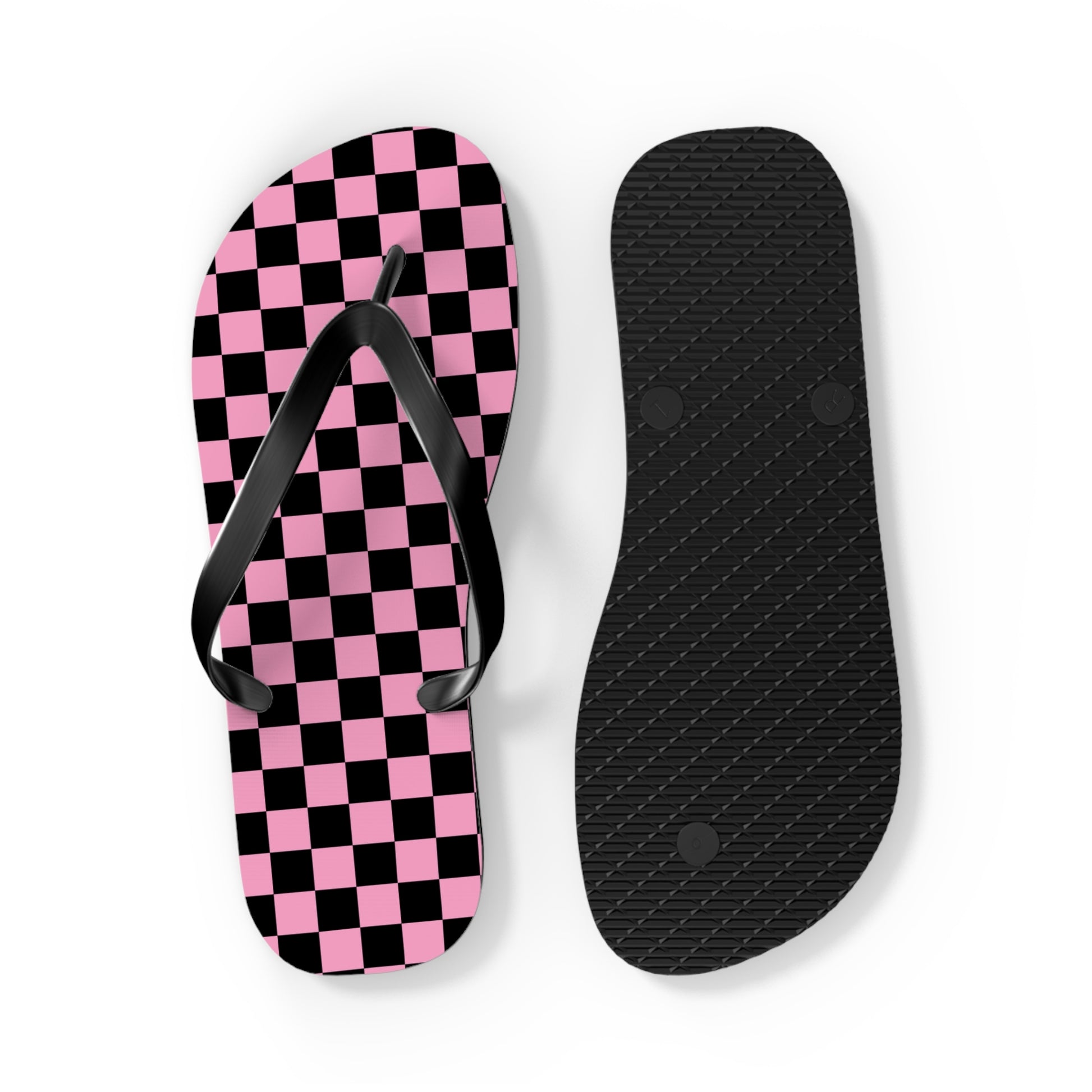Checkerboard Black and Pink Flip Flops, Artsulli - Art is Long, Life is Short, Shoes, , , , , , , 