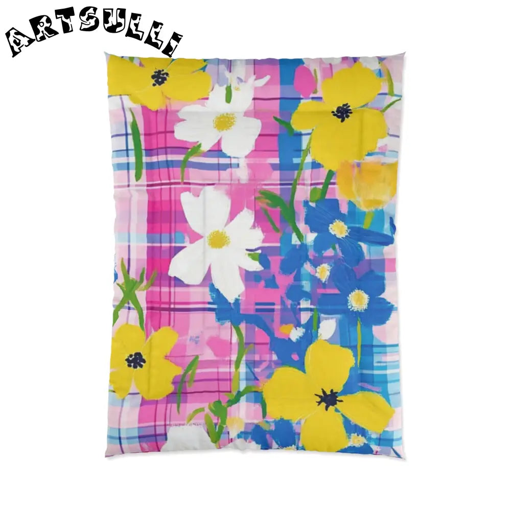 JAKKOUTTHEBXX Plaid Garden Pink and Purple Comforter JAKKOUTTHEBXX