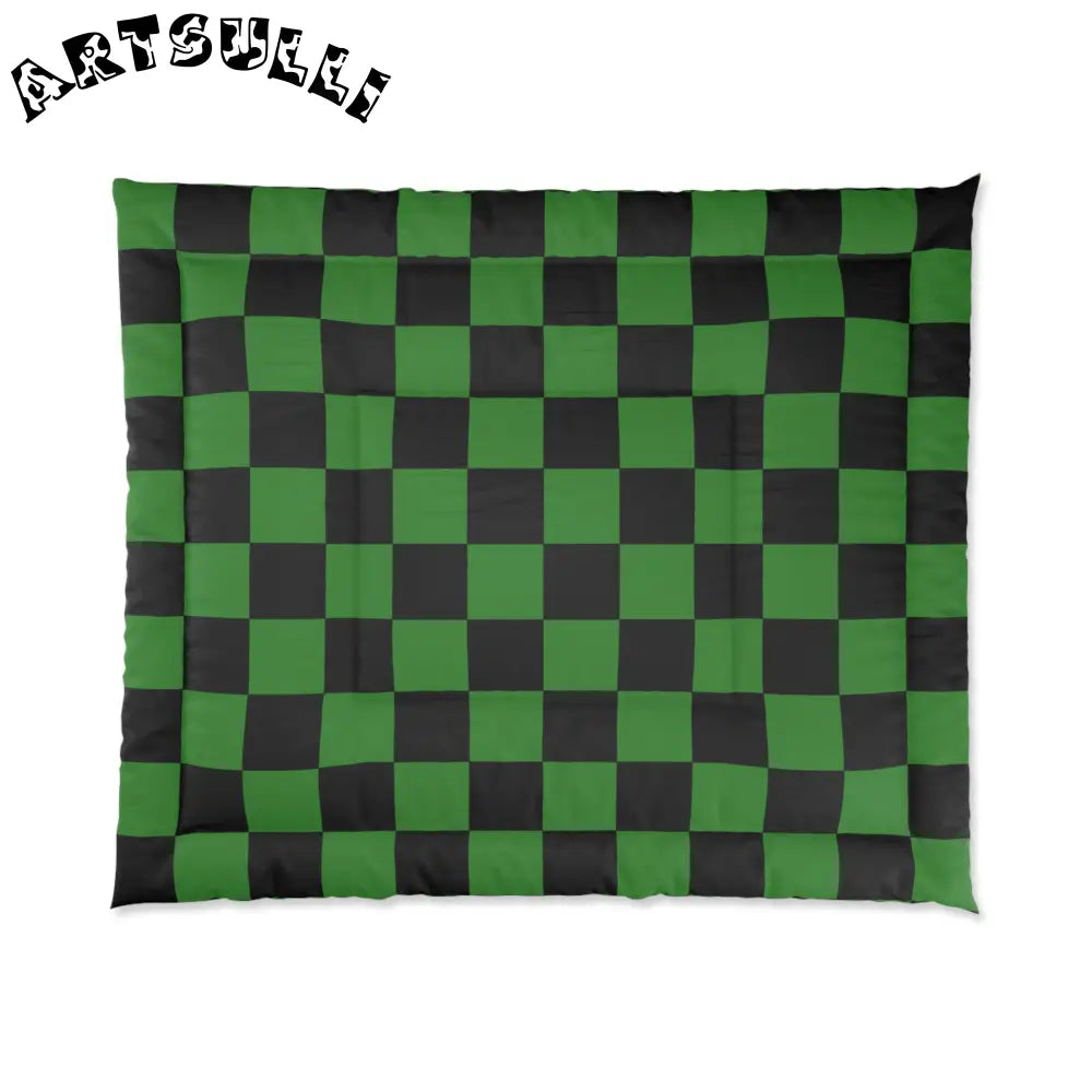JAKKOUTTHEBXX Checkerboard Green and Black Comforter JAKKOUTTHEBXX