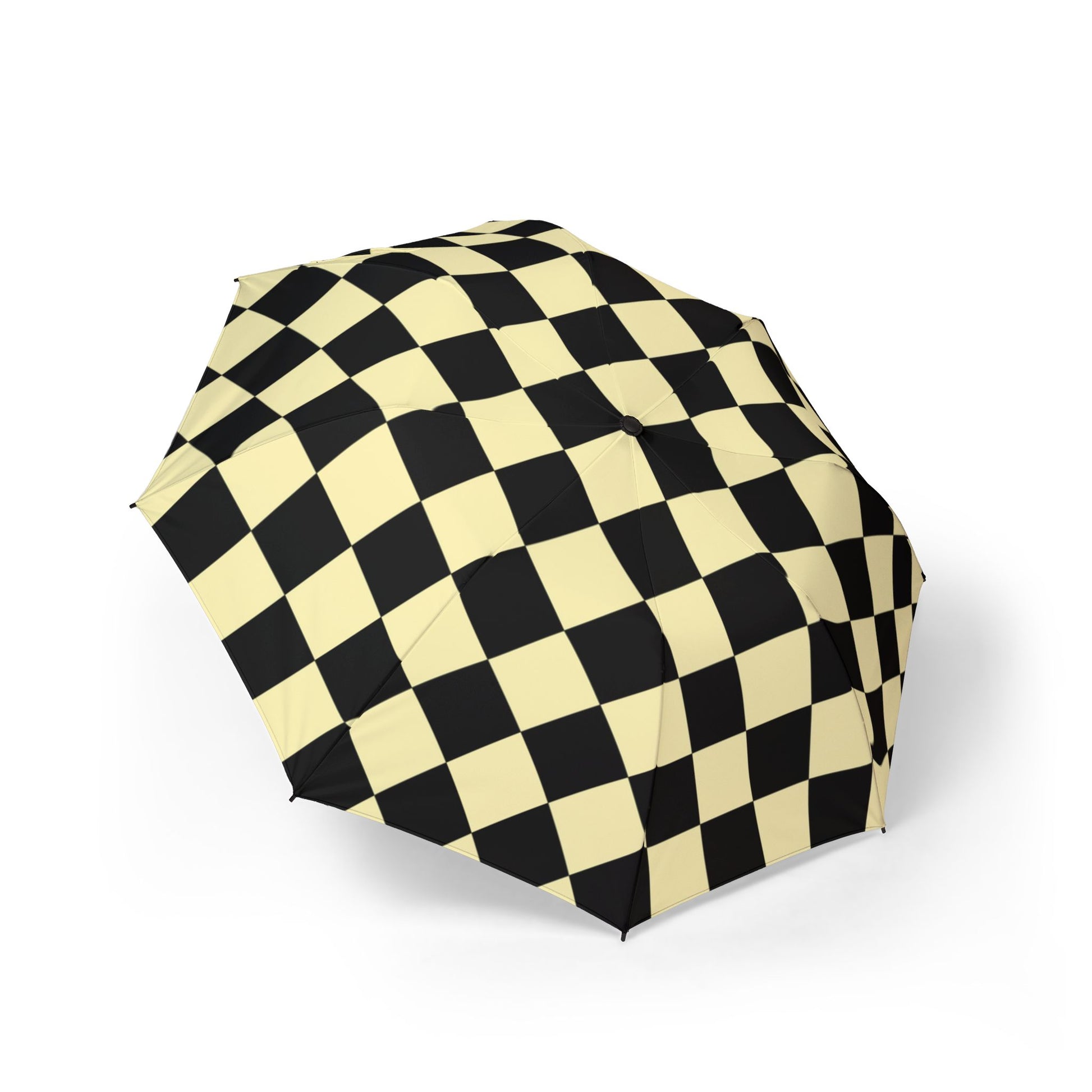 Checkerboard Black and Yellow Semi-Automatic Foldable Umbrella, Artsulli - Art is Long, Life is Short, Accessories, Size, One size, , , , , 10522336607561811424