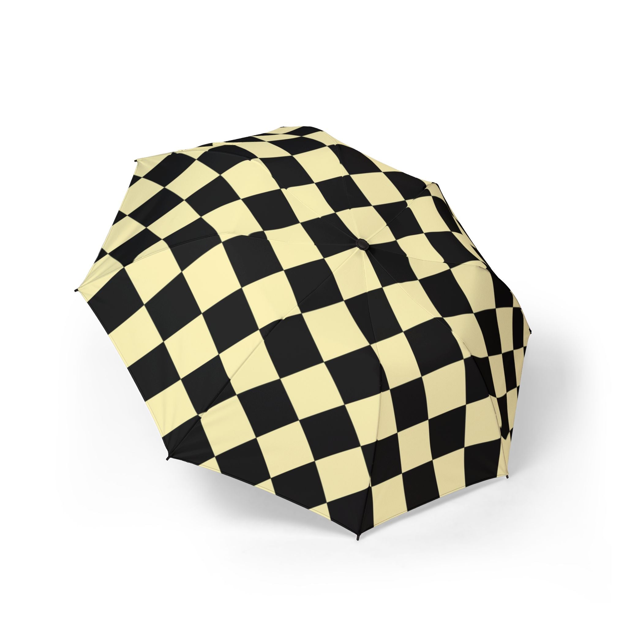 Checkerboard Black and Yellow Semi-Automatic Foldable Umbrella, Artsulli - Art is Long, Life is Short, Accessories, Size, One size, , , , , 10522336607561811424