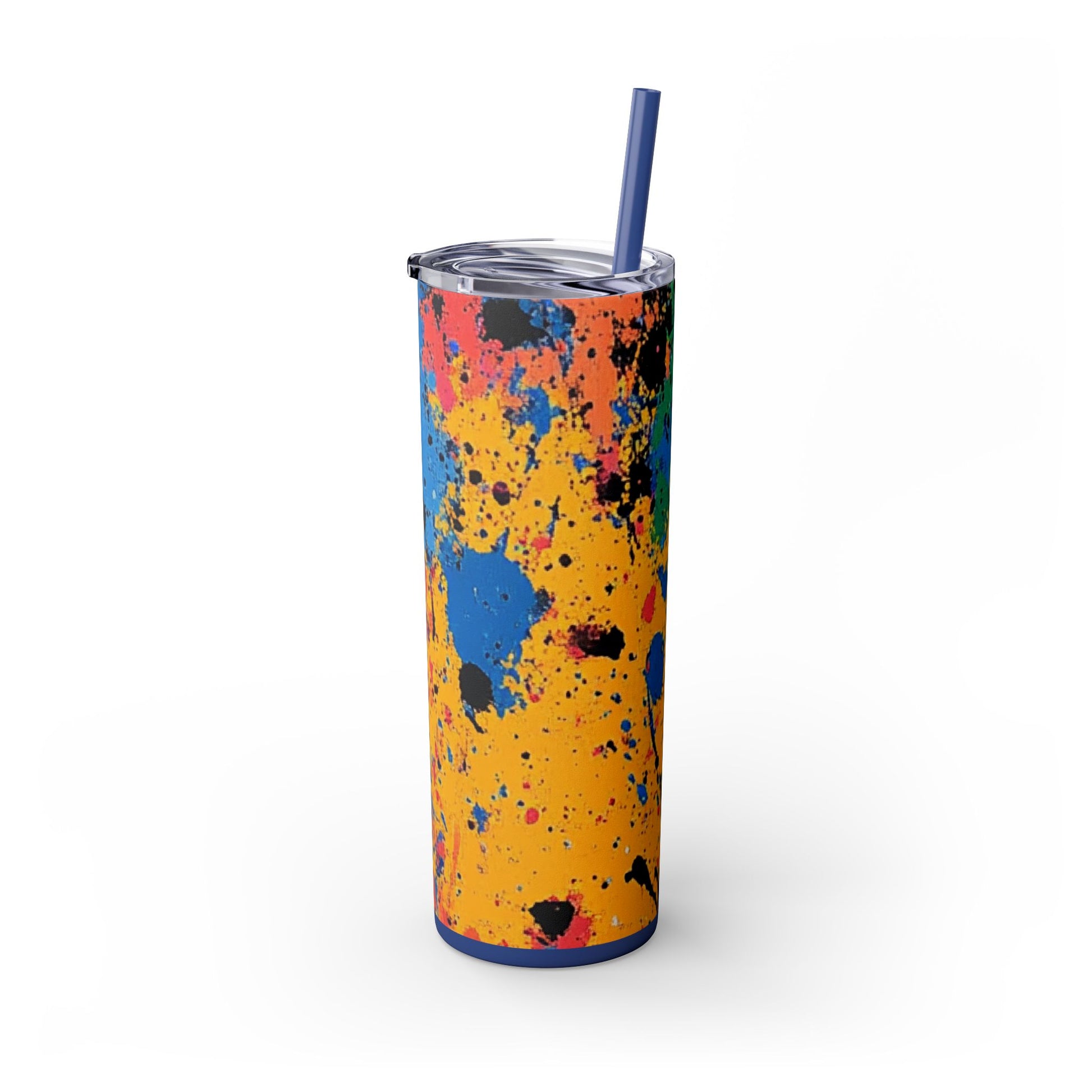 The Colors Of Paint Splatter Skinny Tumbler with Straw, 20oz, Artsulli - Art is Long, Life is Short, Mug, , , , , , , 