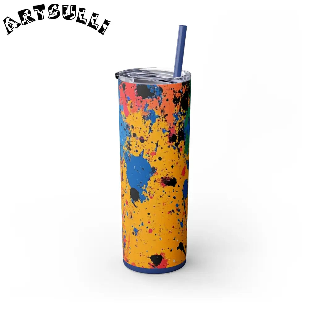 JAKKOUTTHEBXX The Colors Of Paint Splatter Skinny Tumbler with Straw