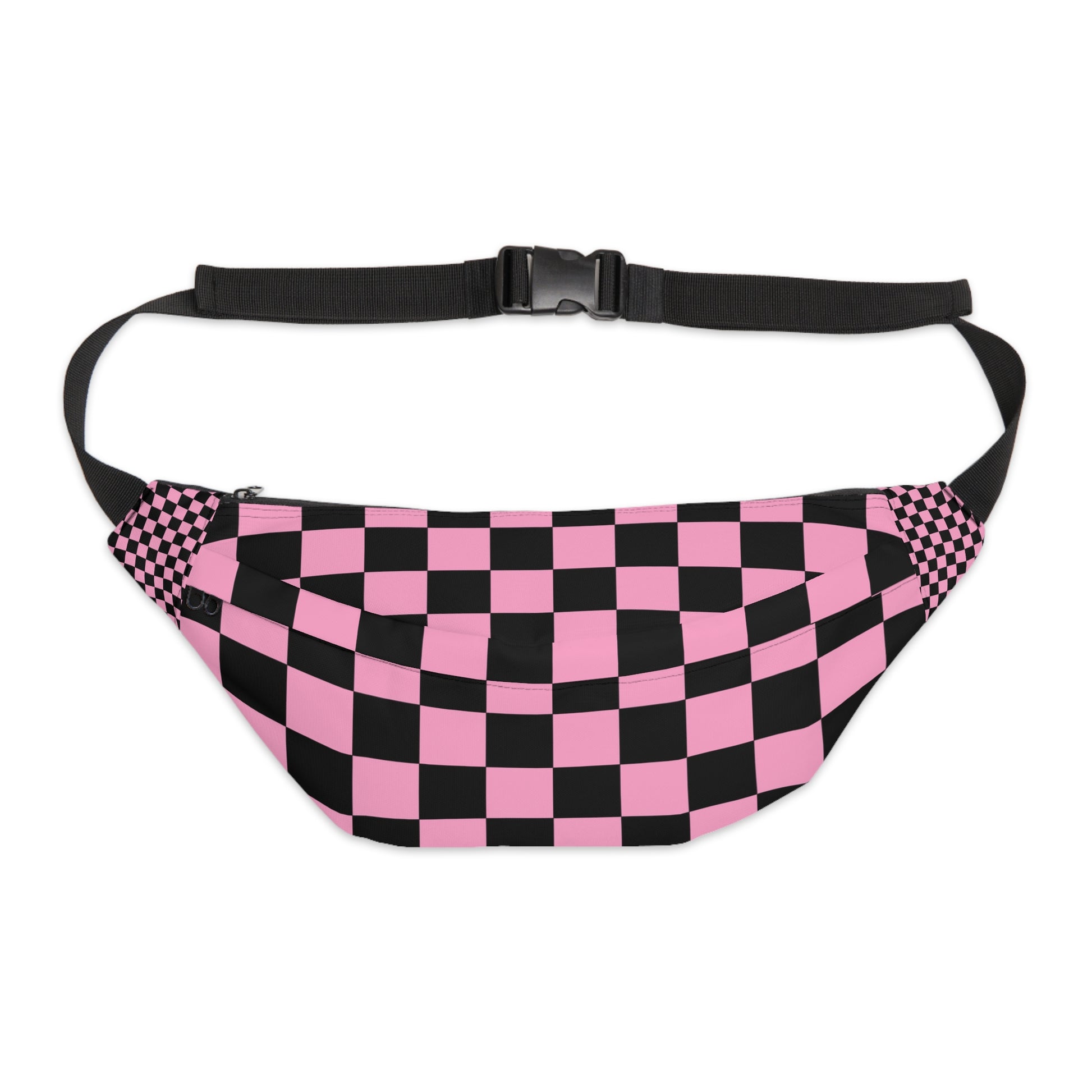 Checkerboard Black and Pink Large Fanny Pack, Artsulli - Art is Long, Life is Short, Bags, Size, 8" × 9" × 4'', , , , , 31881413630656938632