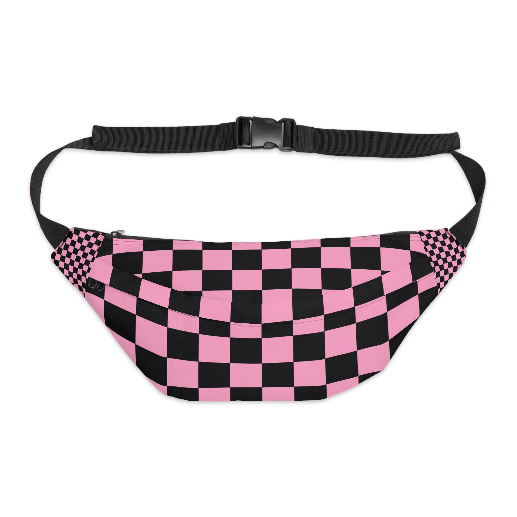 Checkerboard Black and Pink Large Fanny Pack, Artsulli - Art is Long, Life is Short, Bags, Size, 8" × 9" × 4'', , , , , 31881413630656938632