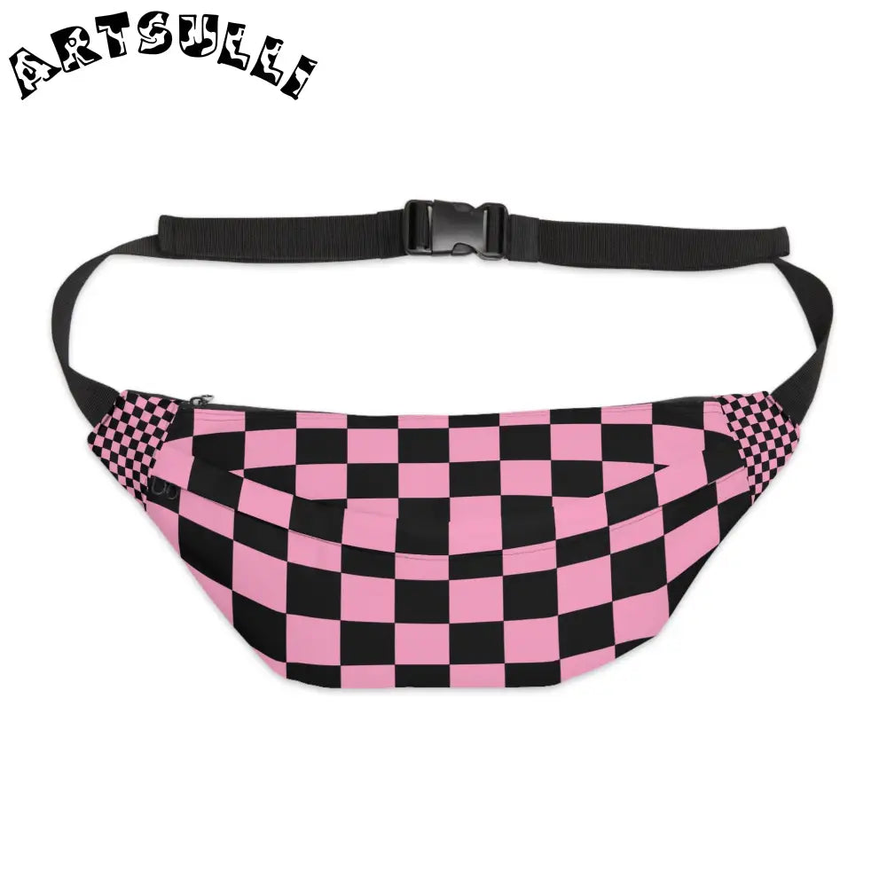 JAKKOUTTHEBXX Checkerboard Black and Pink Large Fanny Pack