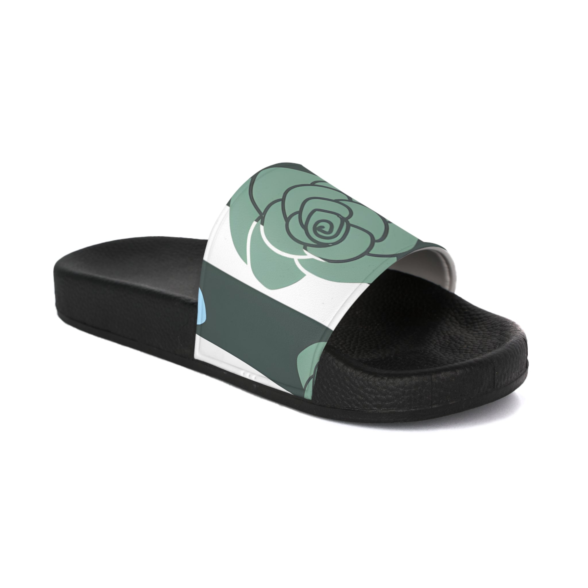 Stripes x Roses Black and White Women's Slide Sandals, Artsulli - Art is Long, Life is Short, Shoes, Color, Black sole, Size, US 5, , , 11865547298433