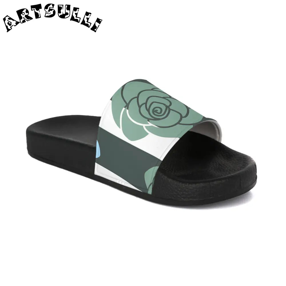 JAKKOUTTHEBXX Stripes x Roses Black and White Women’s Slide Sandals