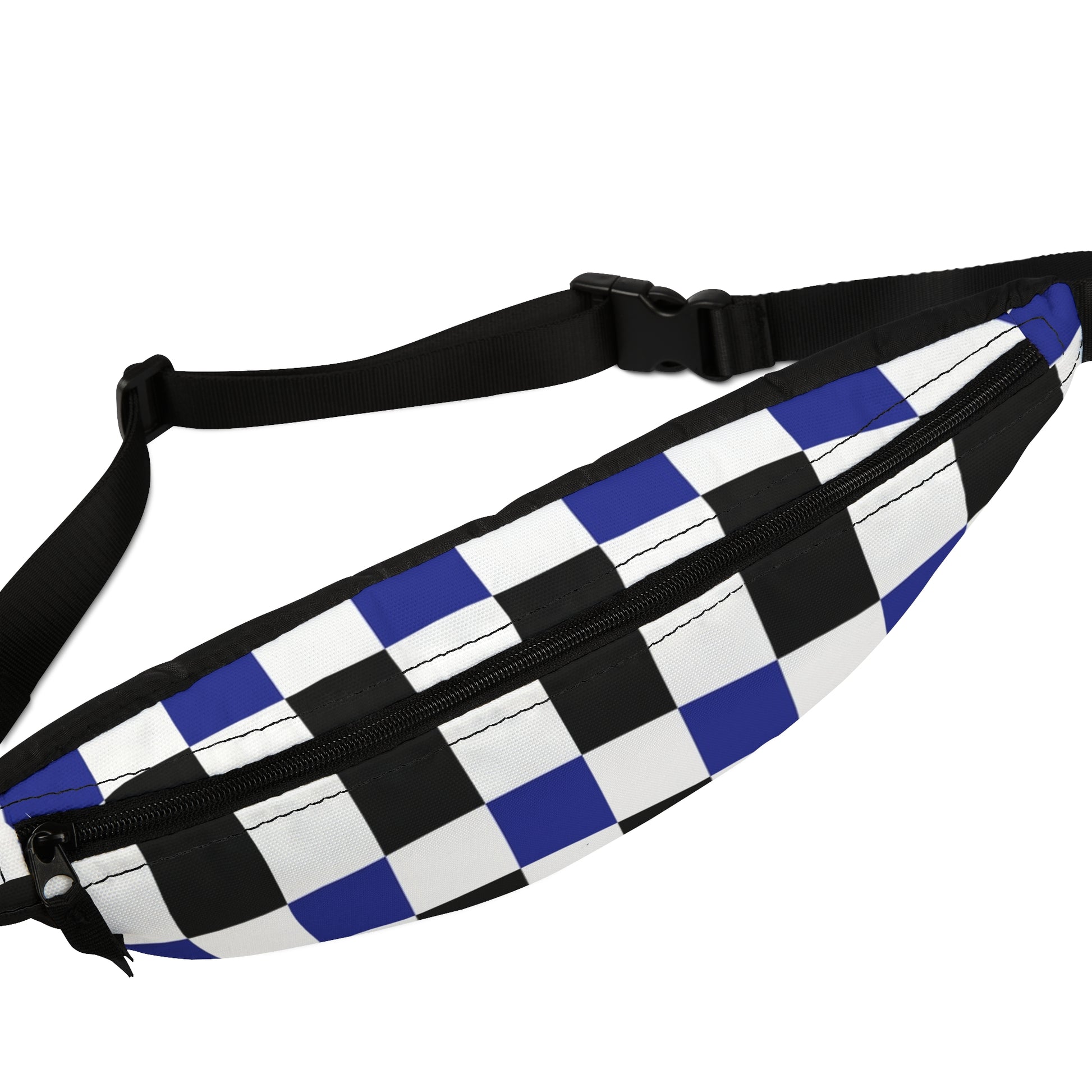 Checkerboard Blue White and Black Fanny Pack, Artsulli - Art is Long, Life is Short, Bags, , , , , , , 
