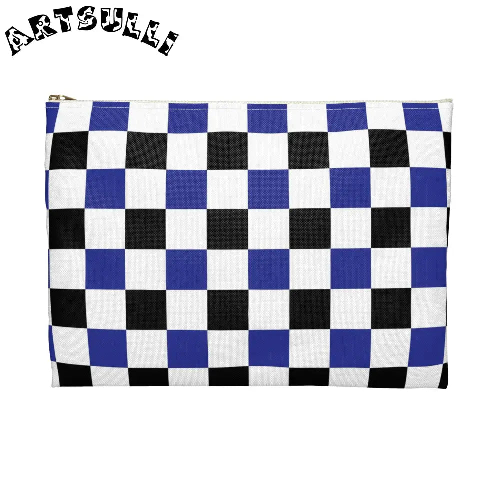 JAKKOUTTHEBXX Checkerboard Blue White and Black Accessory Pouch