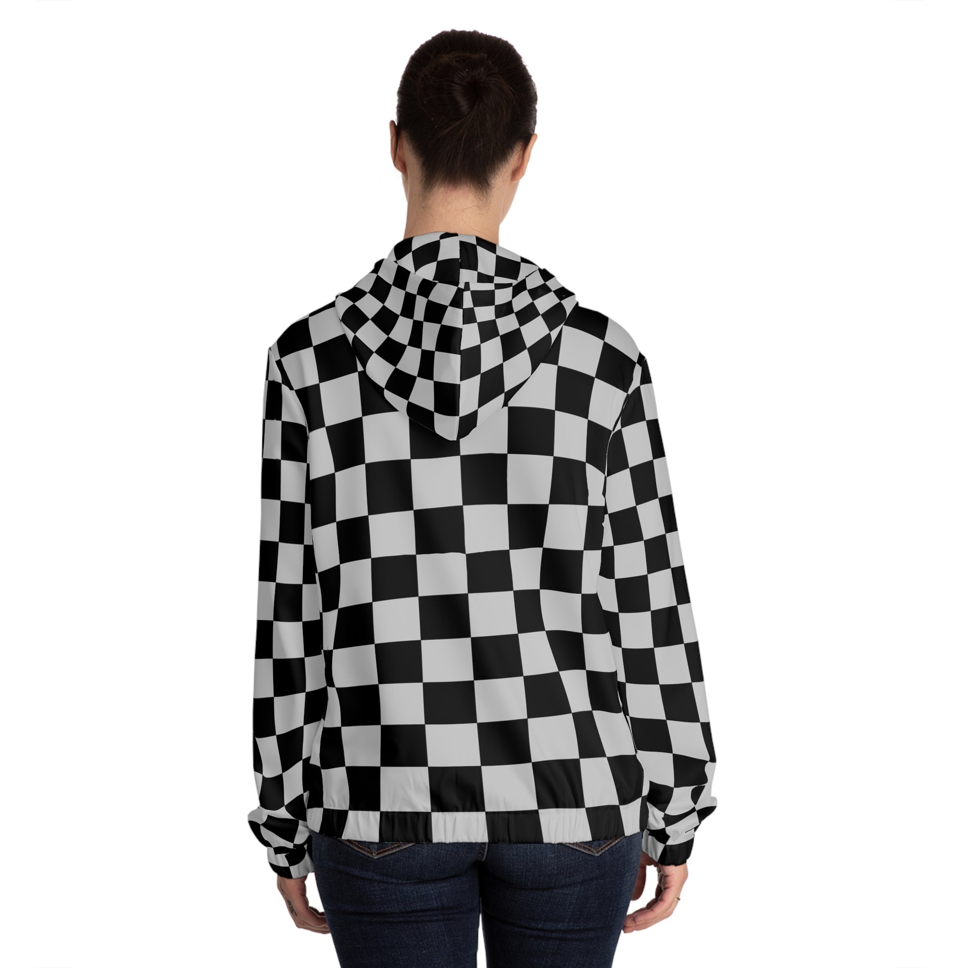 Checkerboard Dada Black and Light Gray Women’s Full-Zip Hoodie (AOP), Artsulli - Art is Long, Life is Short, All Over Prints, , , , , , , 