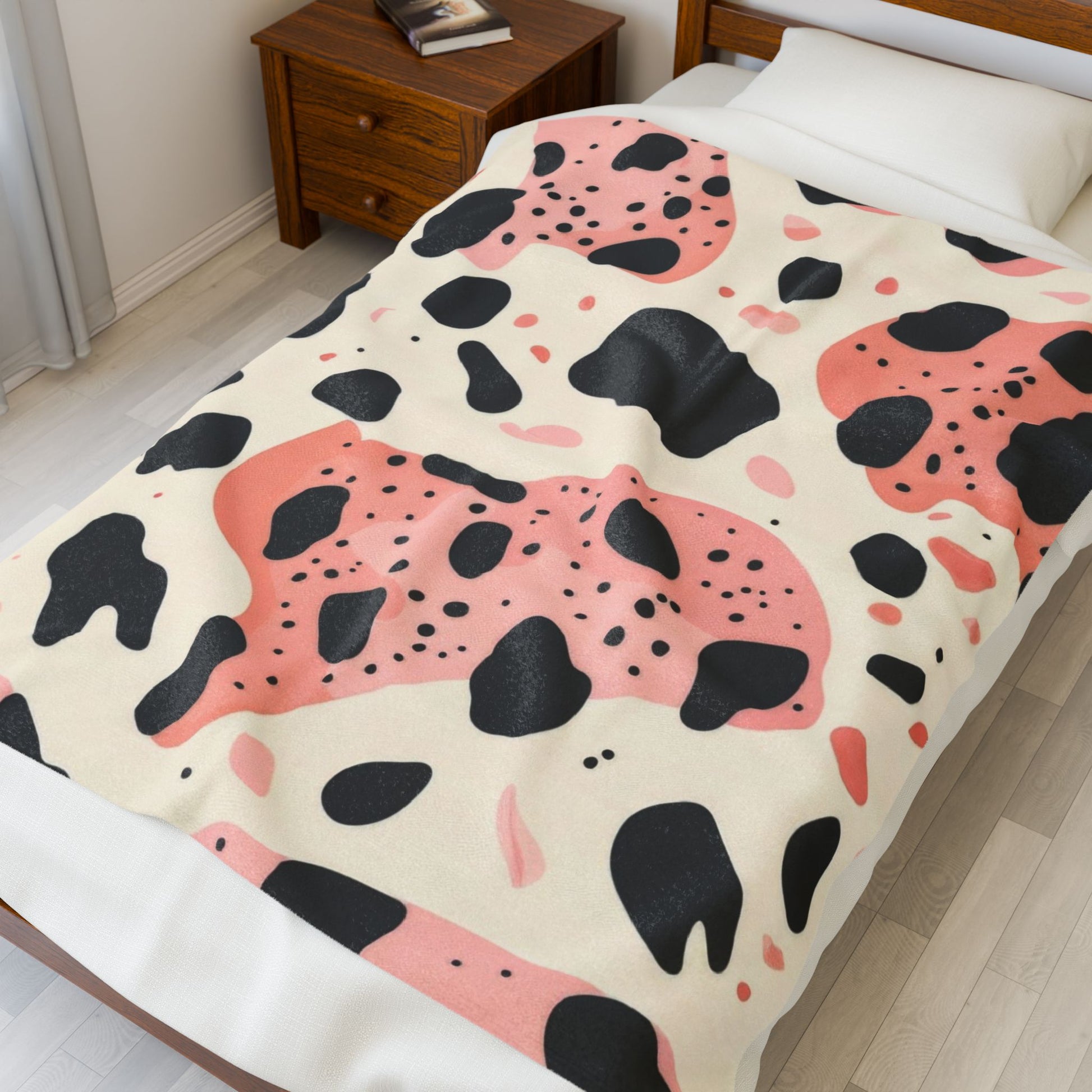 Organic Cow Print Cream and Pink Velveteen Plush Blanket, Artsulli - Art is Long, Life is Short, All Over Prints, , , , , , , 