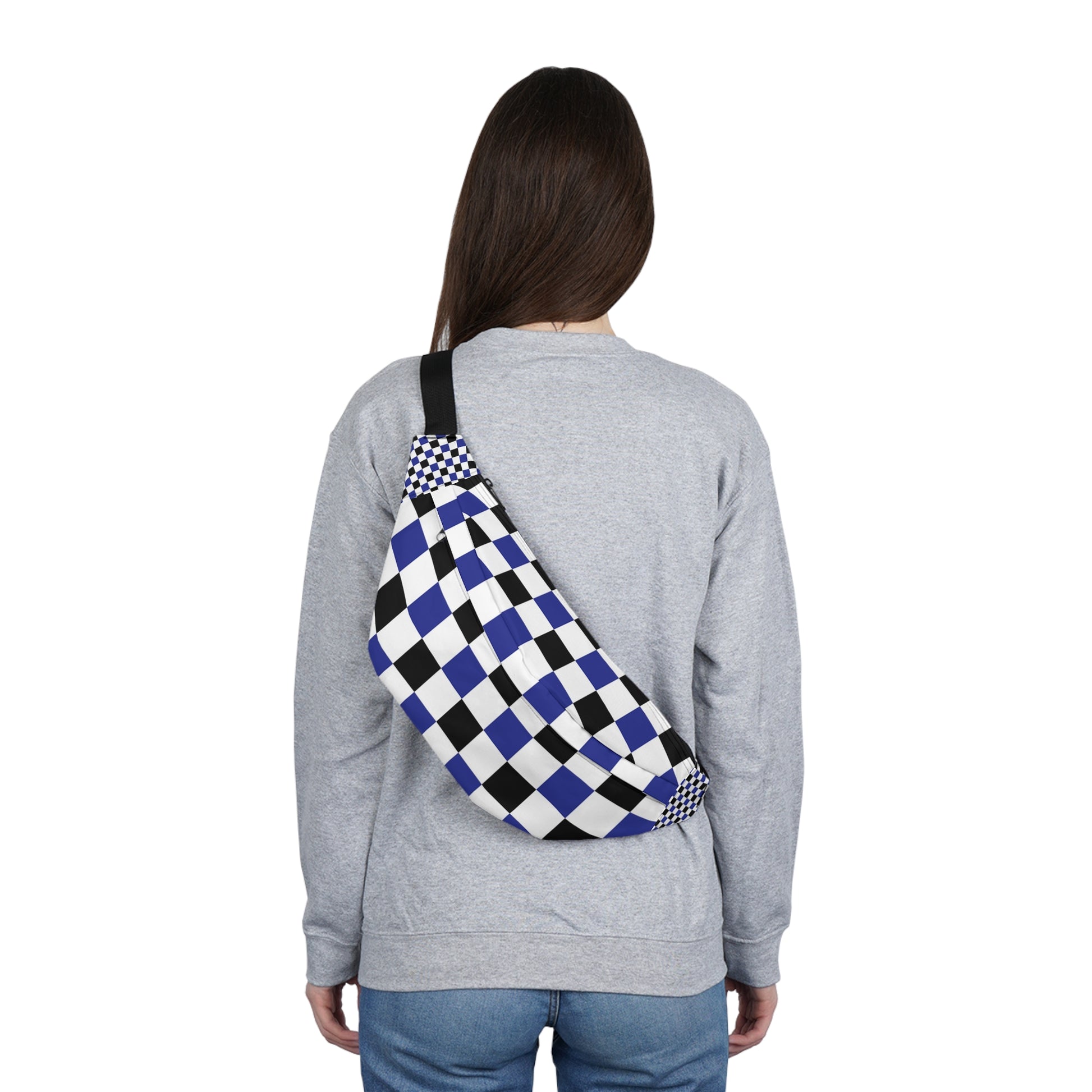 Checkerboard Blue White and Black Large Fanny Pack, Artsulli - Art is Long, Life is Short, Bags, , , , , , , 