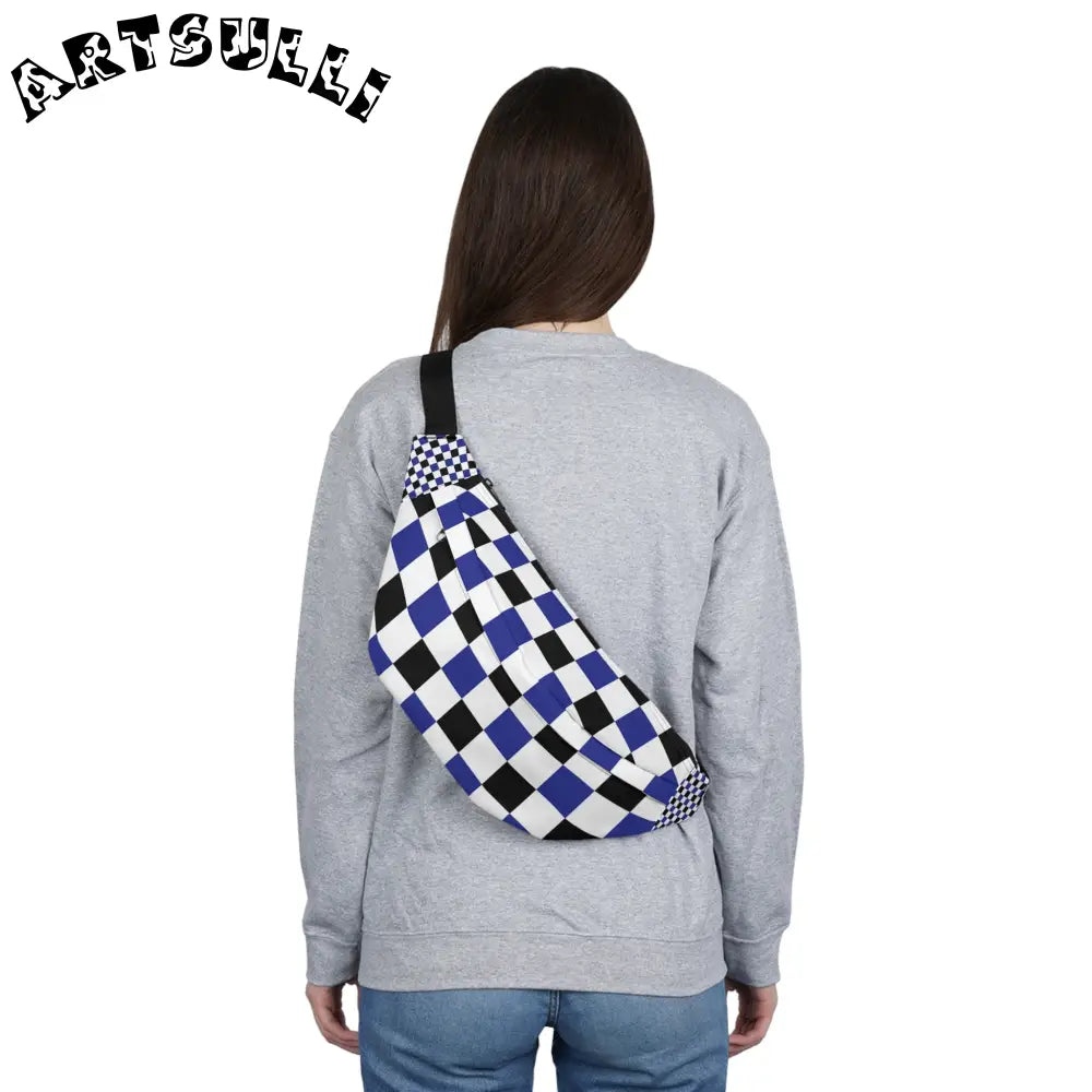 JAKKOUTTHEBXX Checkerboard Blue White and Black Large Fanny Pack