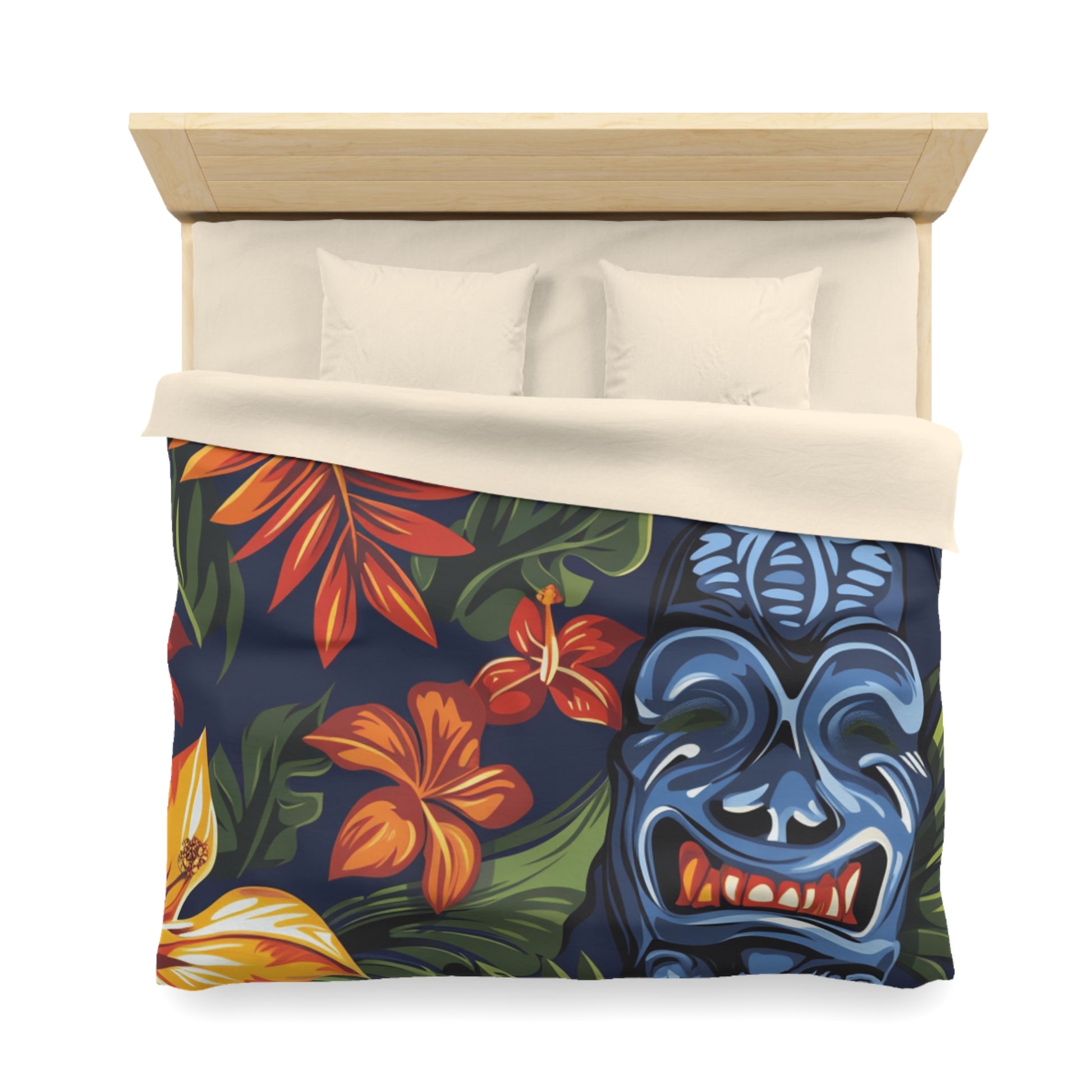 Tiki Bloom Navy Microfiber Duvet Cover, Artsulli - Art is Long, Life is Short, Home Decor, , , , , , , 