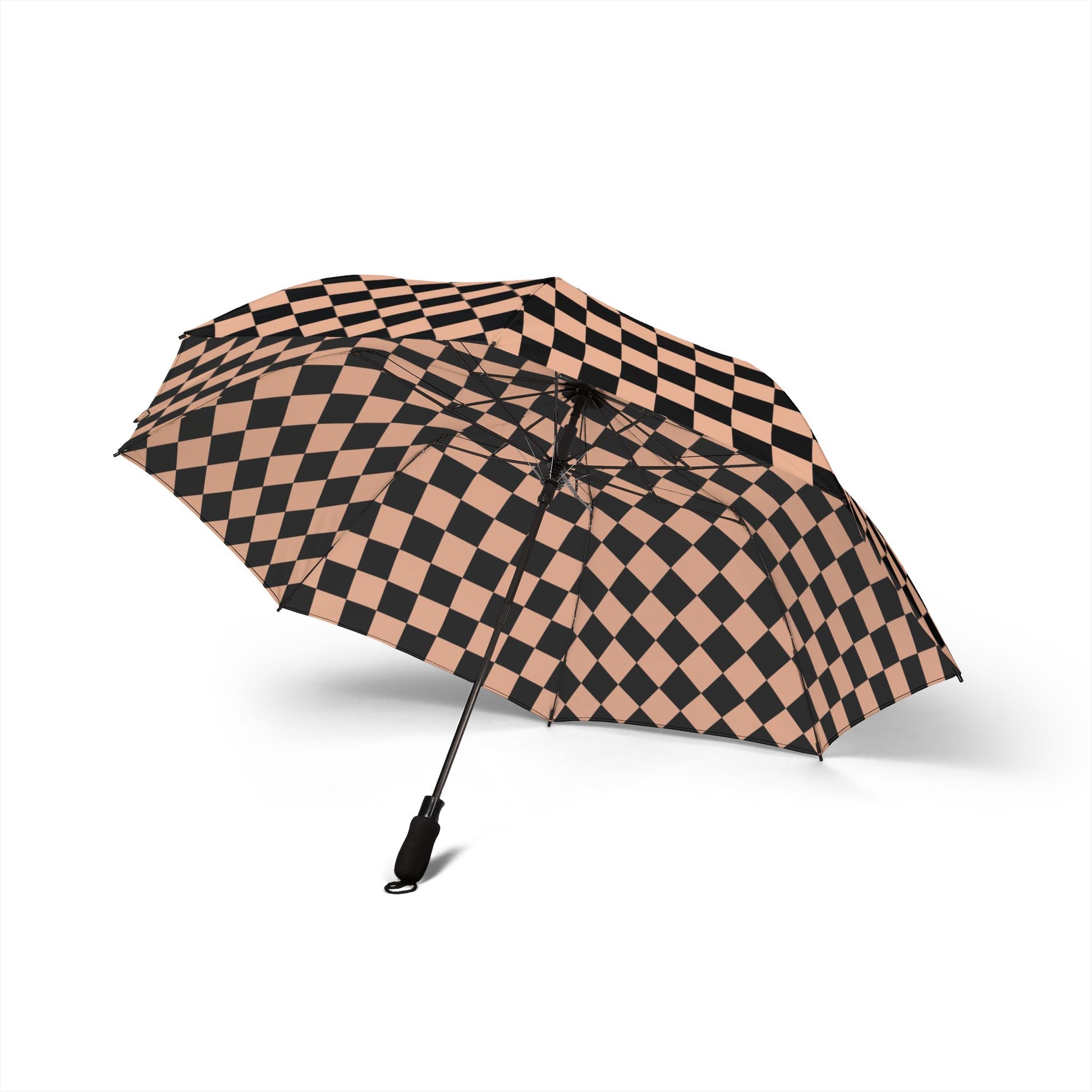 Checkerboard II Soft Orange and Black Semi-Automatic Foldable Umbrella, Artsulli - Art is Long, Life is Short, Accessories, , , , , , , 