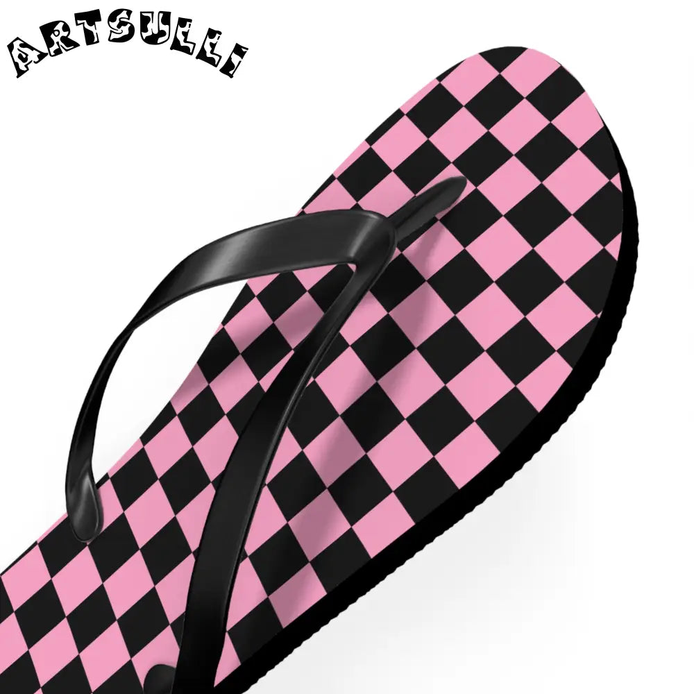 JAKKOUTTHEBXX Checkerboard Black and Pink Flip Flops JAKKOUTTHEBXX