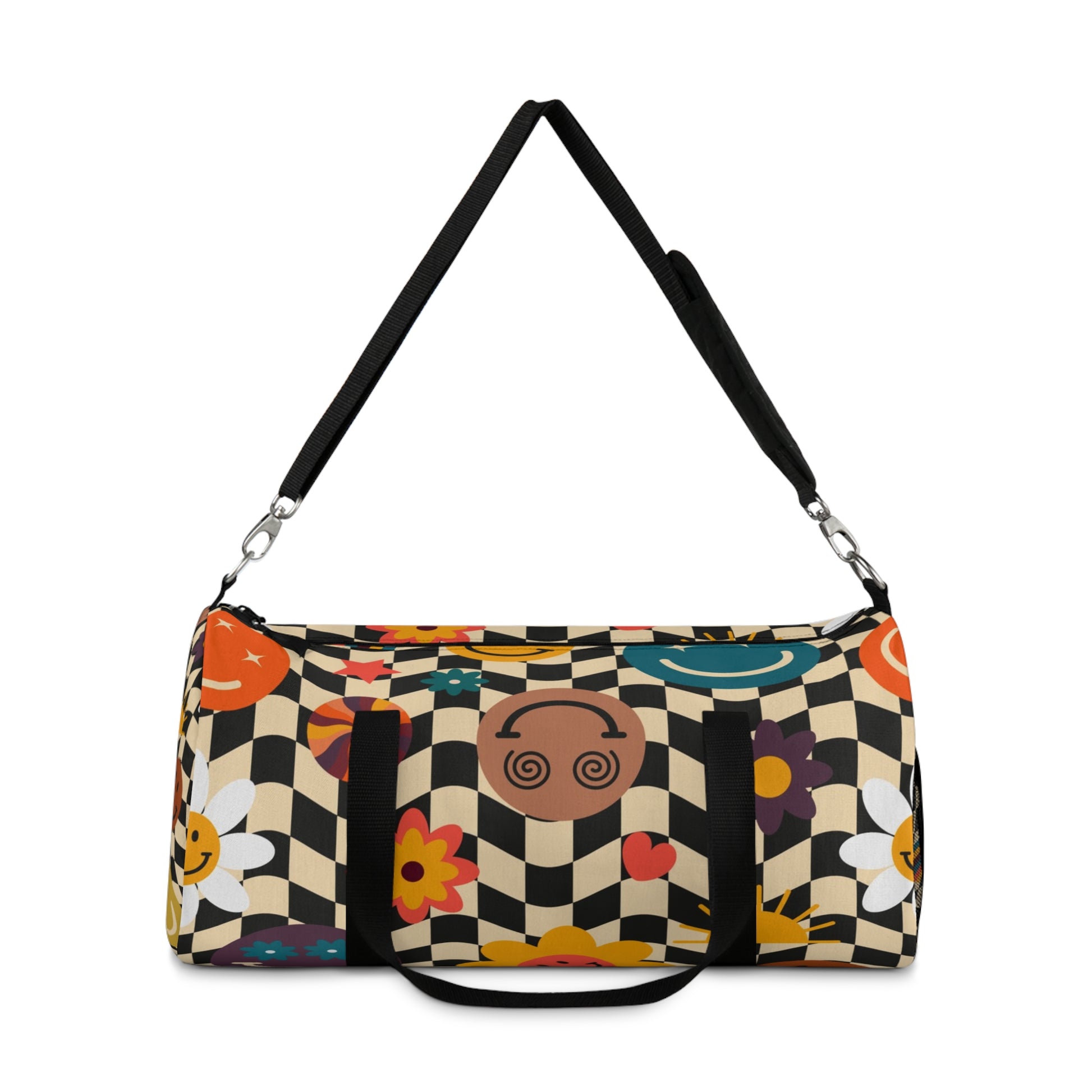 Trippy x Wavy Checkerboard x Smiley Face x Rainbow x Flowers Multi-Color Duffel Bag, Artsulli - Art is Long, Life is Short, Bags, , , , , , , 