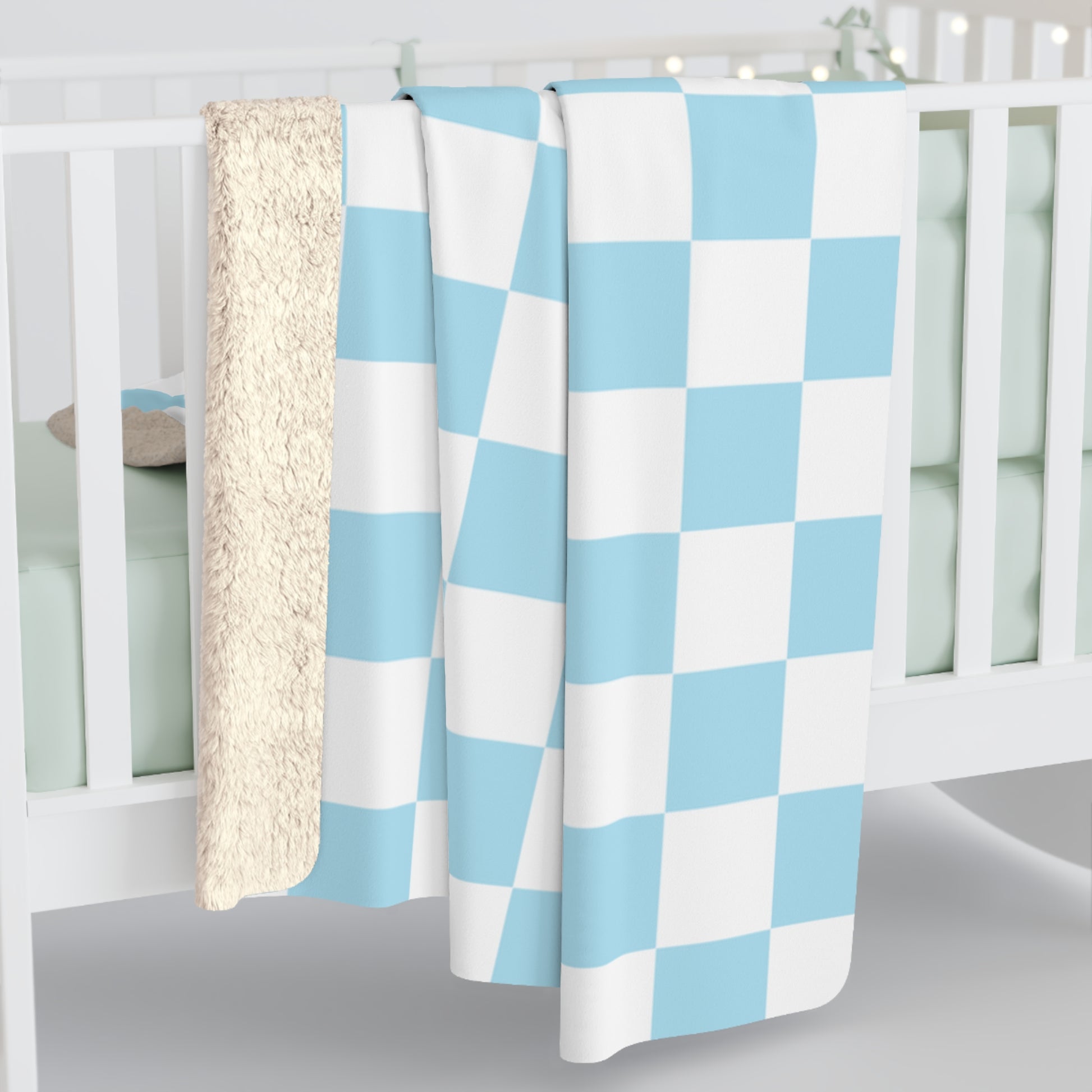 Checkerboard Sky Blue Sherpa Fleece Blanket, Artsulli - Art is Long, Life is Short, Home Decor, , , , , , , 