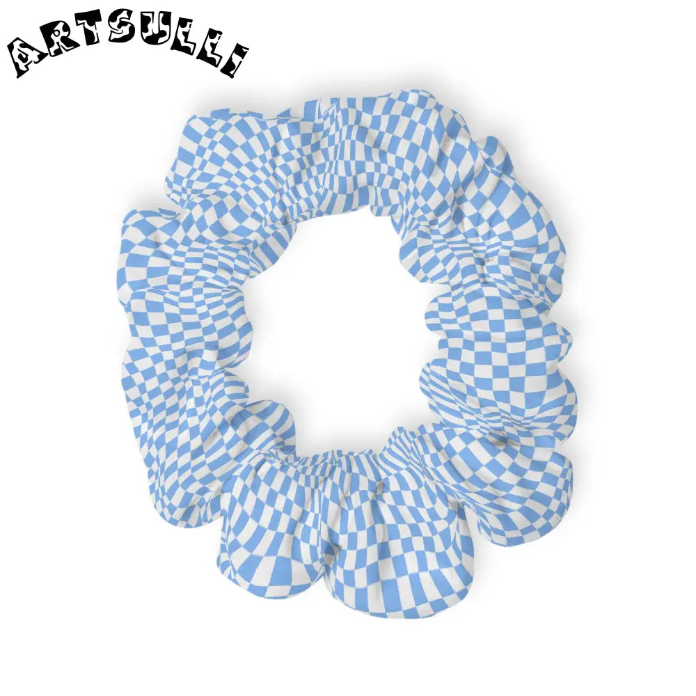 JAKKOUTTHEBXX Checkerboard White and Light Blue Scrunchie