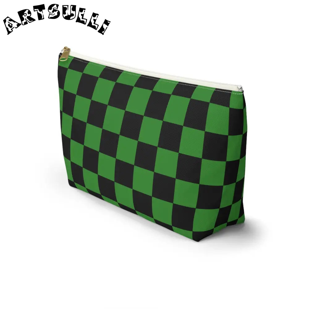 JAKKOUTTHEBXX Checkerboard Green and Black Accessory Pouch w