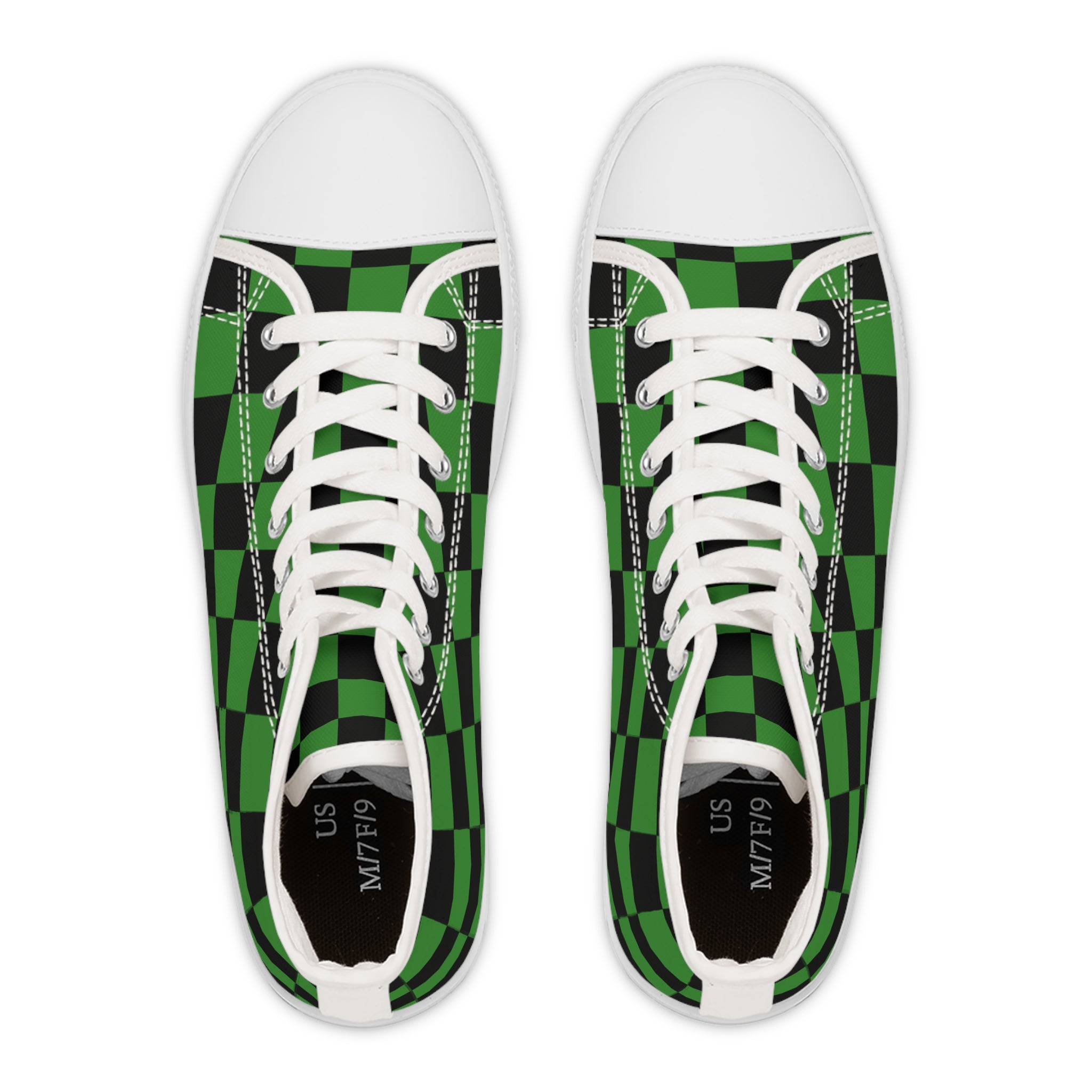 Checkerboard Green and Black Women's High Top Sneakers, Artsulli - Art is Long, Life is Short, Shoes, , , , , , , 