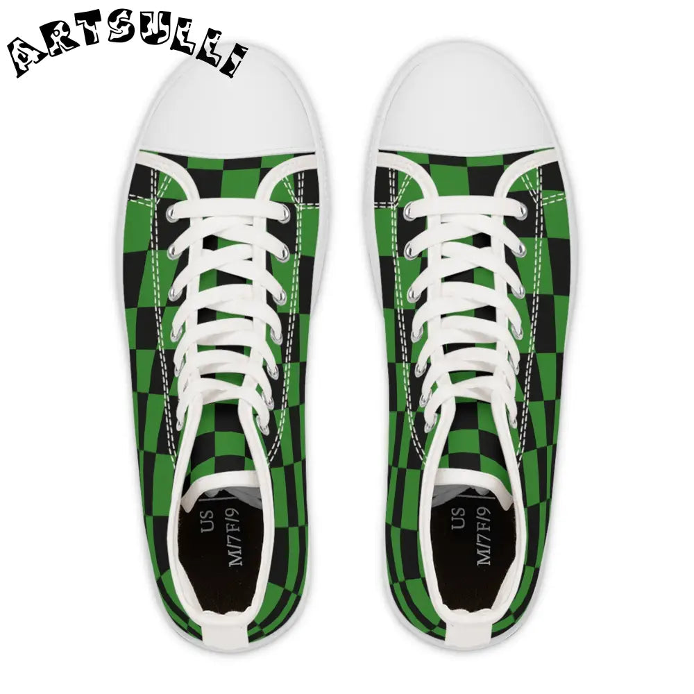 JAKKOUTTHEBXX Checkerboard Green and Black Women’s High Top Sneakers