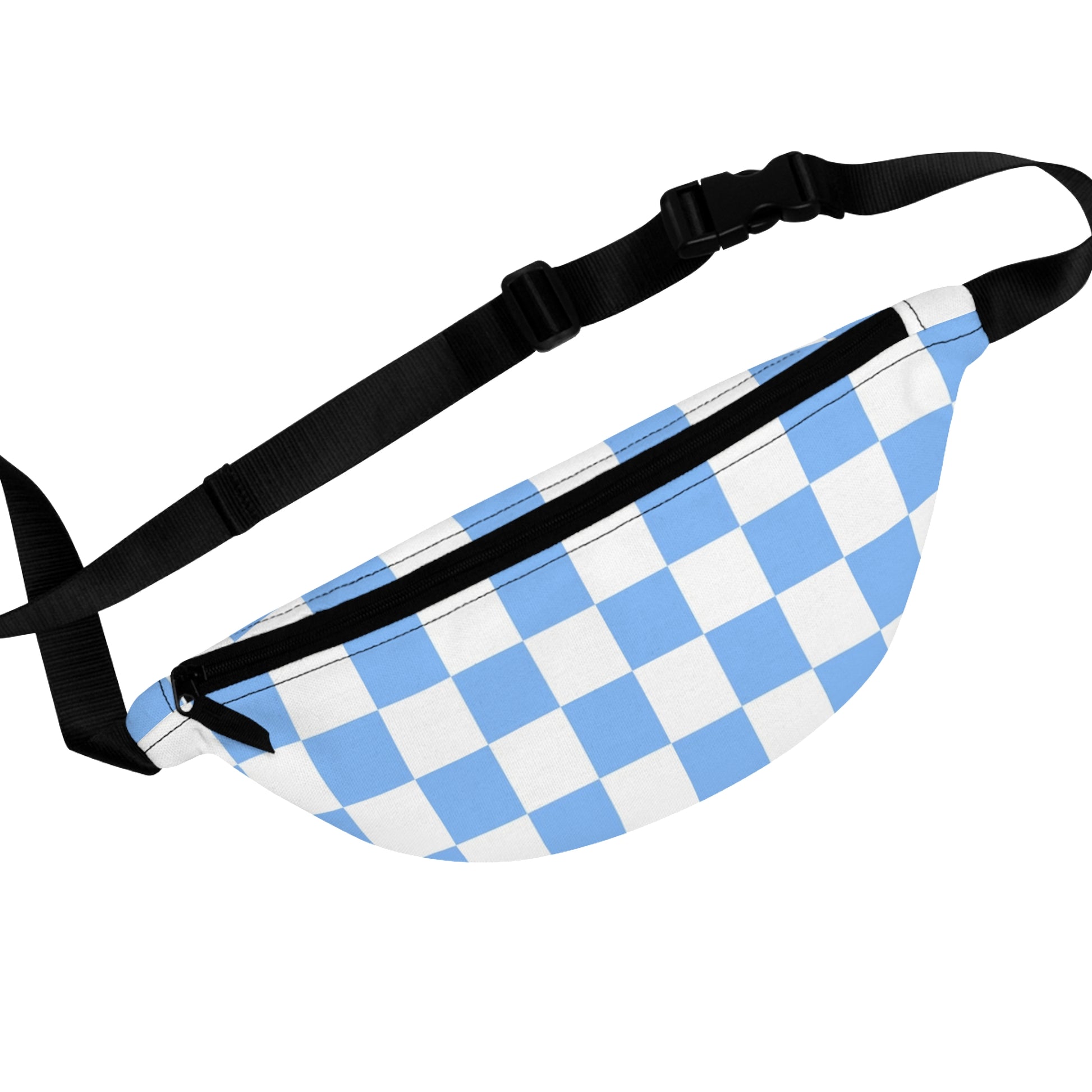 Checkerboard White and Light Blue Fanny Pack, Artsulli - Art is Long, Life is Short, Bags, Size, One size, , , , , 26887045893130948854