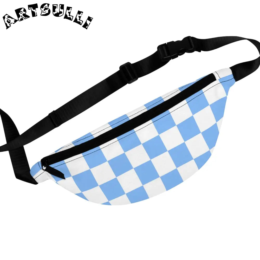 JAKKOUTTHEBXX Checkerboard White and Light Blue Fanny Pack