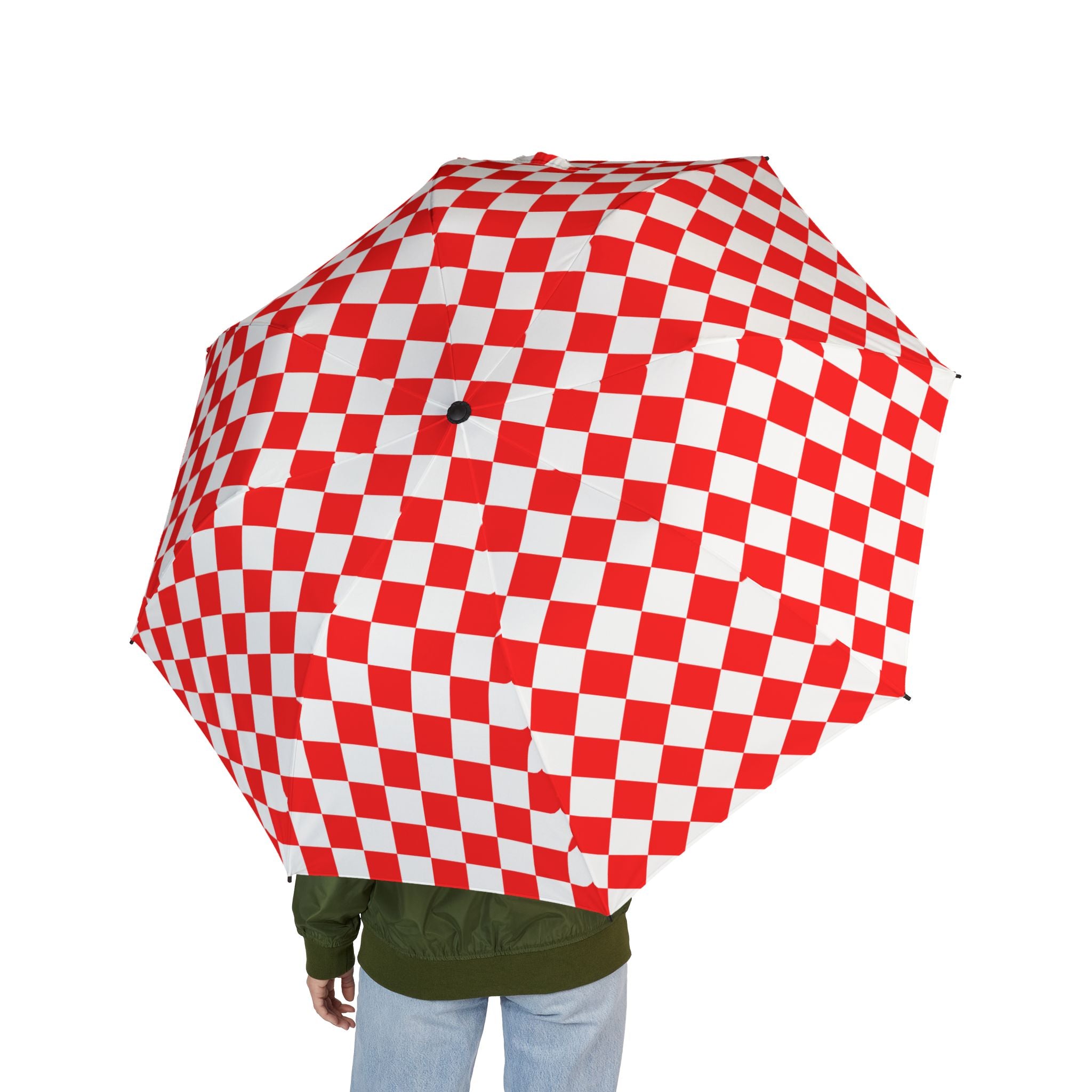 Checkerboard II Red and White Semi-Automatic Foldable Umbrella, Artsulli - Art is Long, Life is Short, Accessories, , , , , , , 