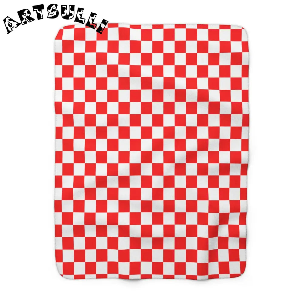 JAKKOUTTHEBXX Checkerboard II Red and White Sherpa Fleece Blanket