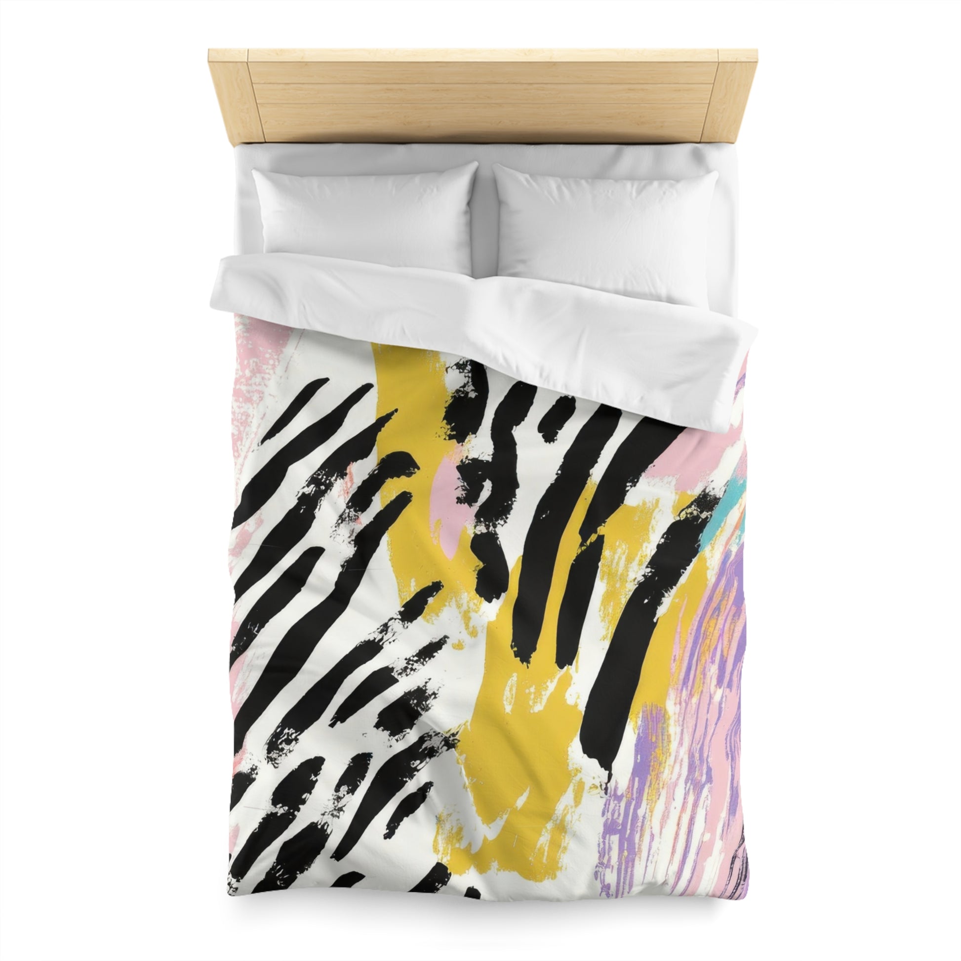 Wild Zebra Stripes x Paint Brush Strokes Multi-Color Microfiber Duvet Cover, Artsulli - Art is Long, Life is Short, Home Decor, , , , , , , 