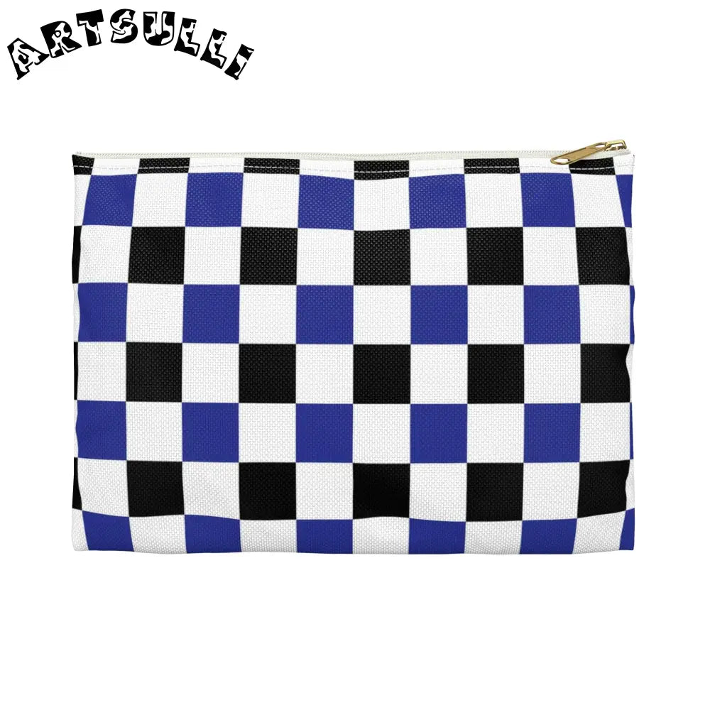 JAKKOUTTHEBXX Checkerboard Blue White and Black Accessory Pouch