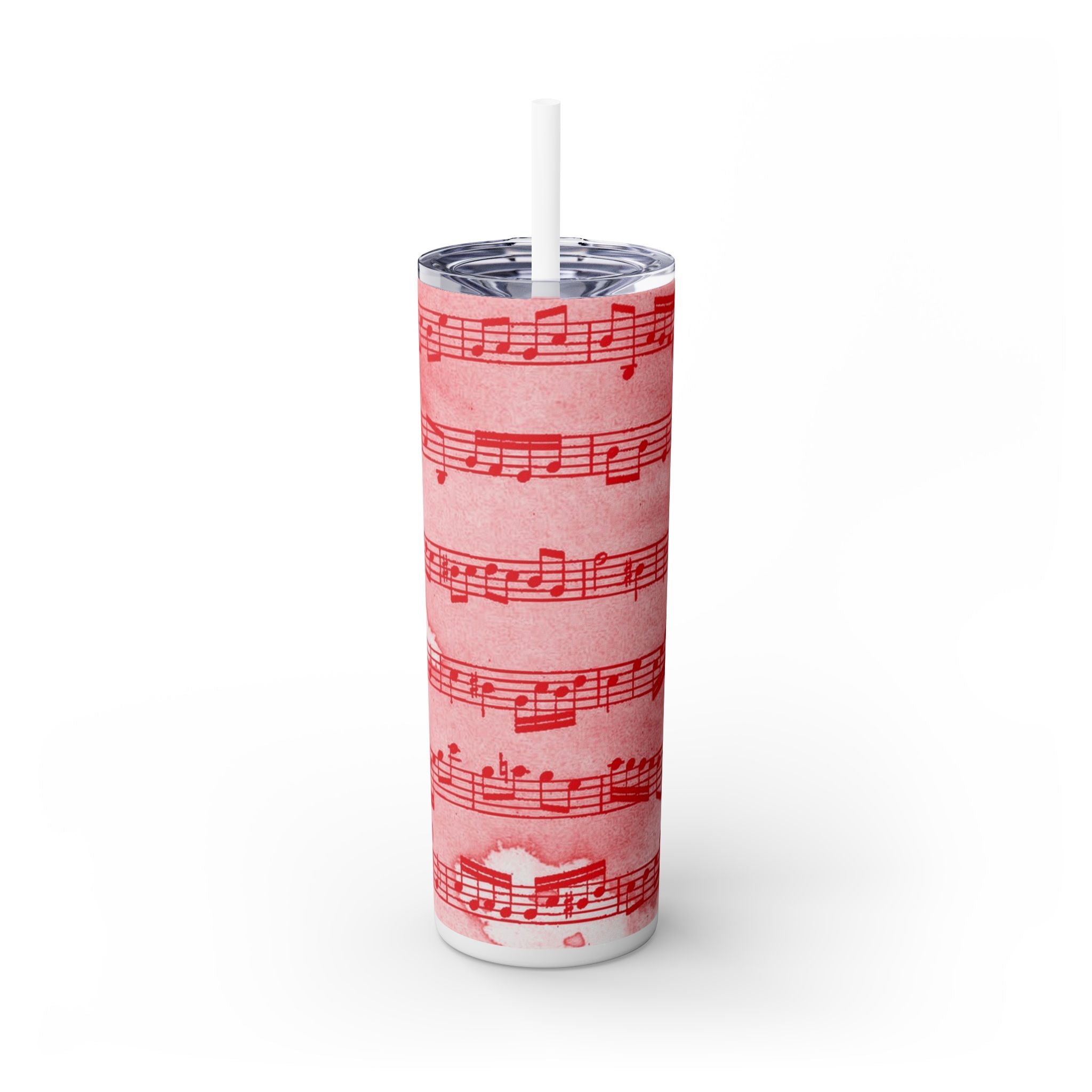 Drip Spill Type Beat Sheet Music Red Skinny Tumbler with Straw, 20oz, Artsulli - Art is Long, Life is Short, Mug, , , , , , , 
