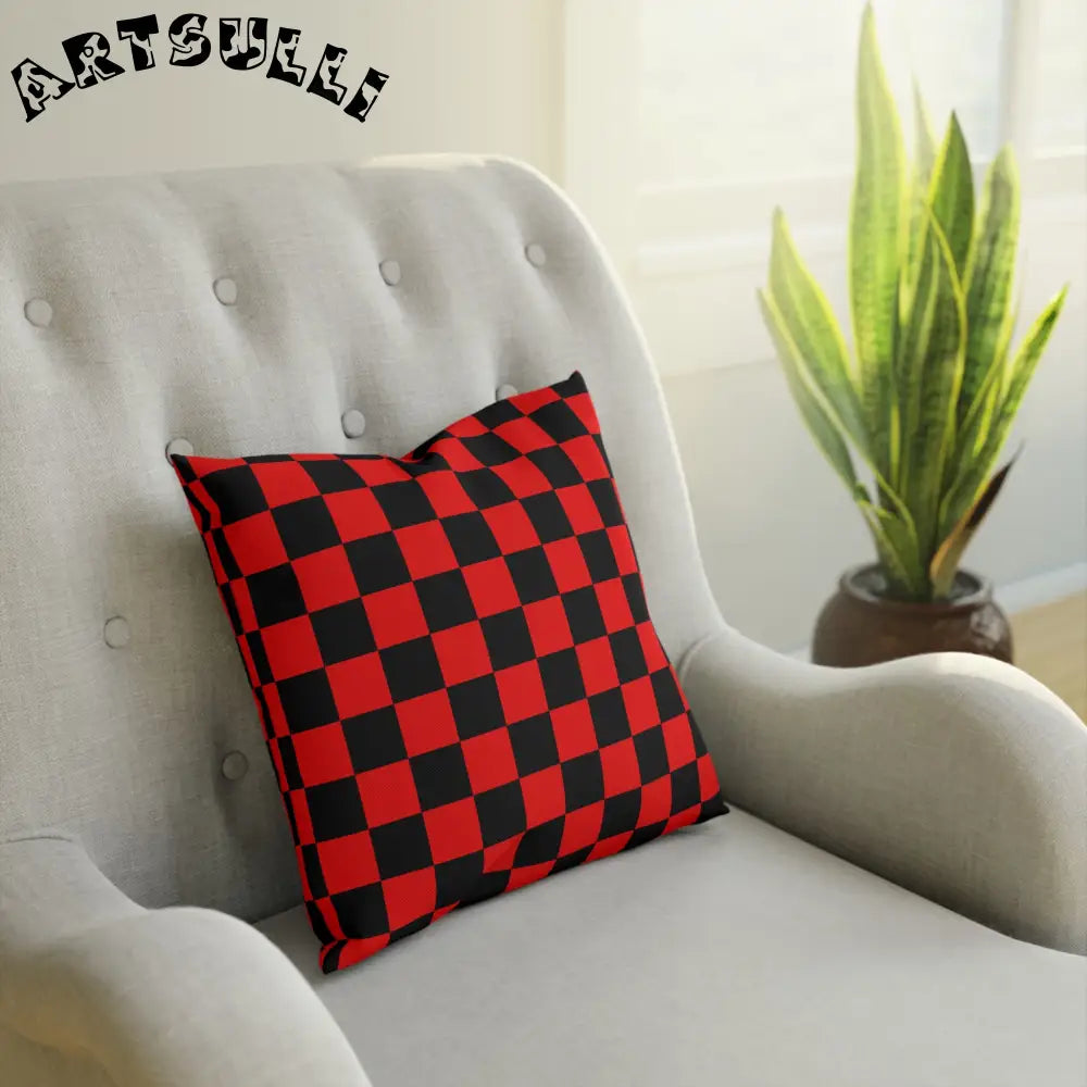 JAKKOUTTHEBXX Checkerboard Red and Black Cushion JAKKOUTTHEBXX