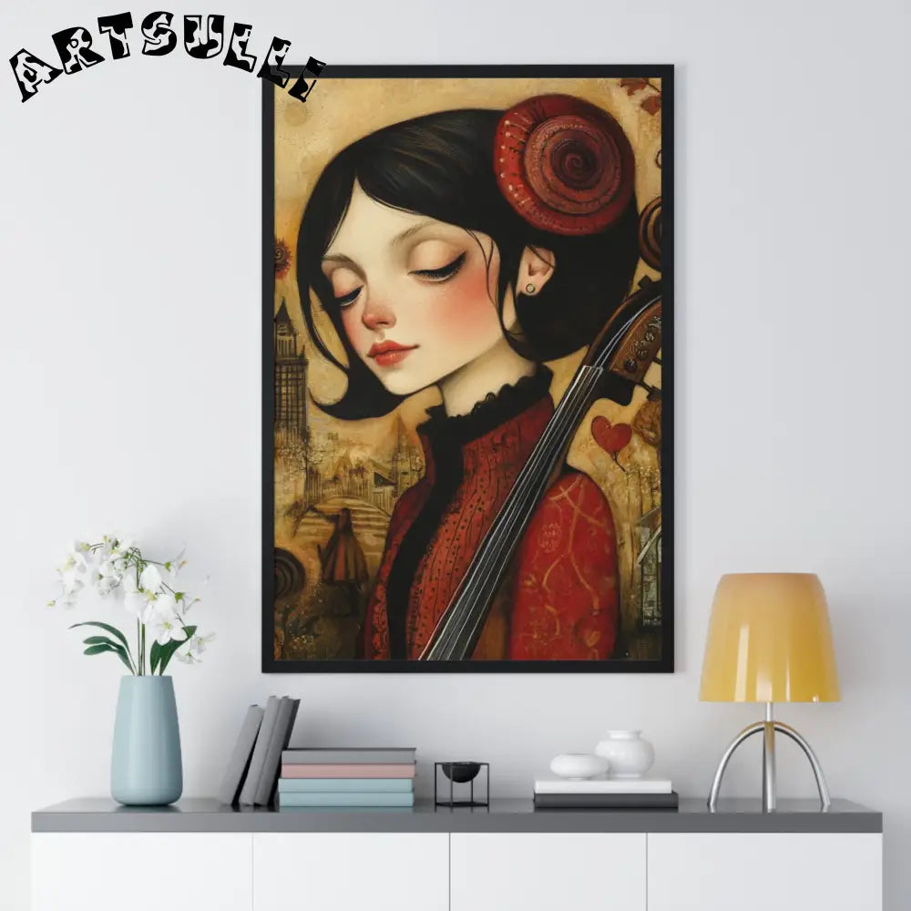 JAKKOUTTHEBXX Dark Haired Woman Playing Instrument Framed Poster 2025
