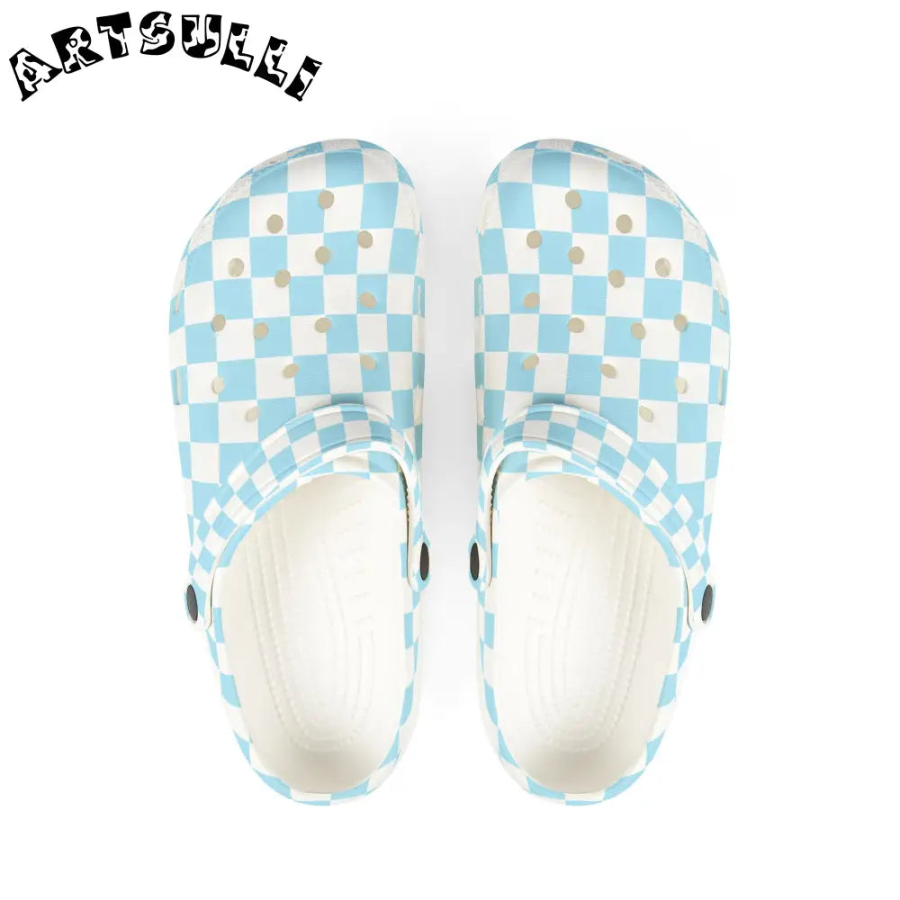 JAKKOUTTHEBXX Checkerboard Sky Blue EVA Foam Rubber Shoes (AOP)