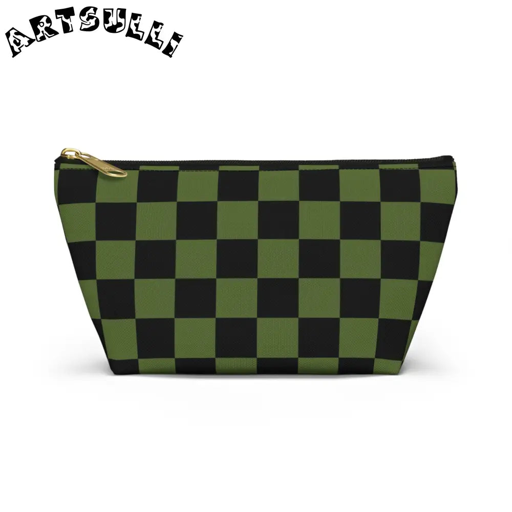 JAKKOUTTHEBXX Checkerboard Olive Green and Black Accessory Pouch w