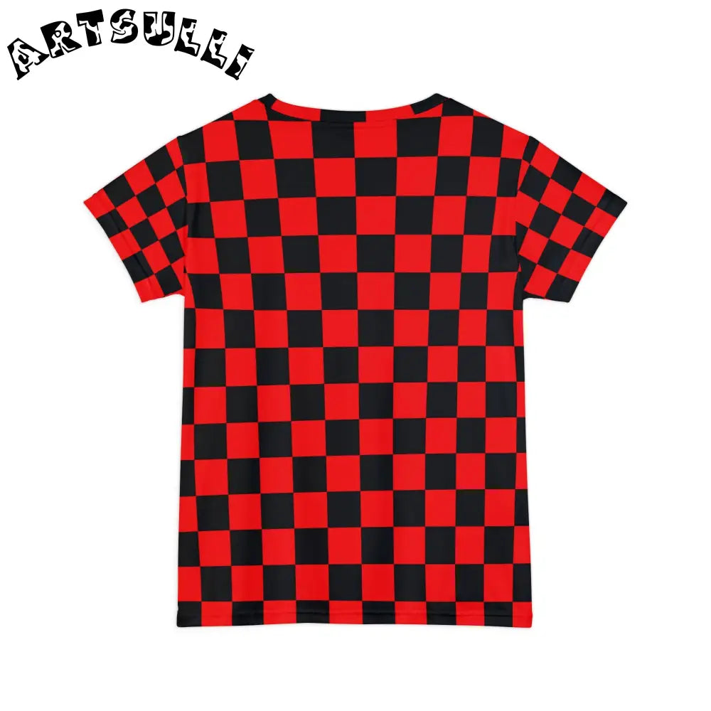 JAKKOUTTHEBXX Checkerboard Red and Black Women’s Short Sleeve Shirt
