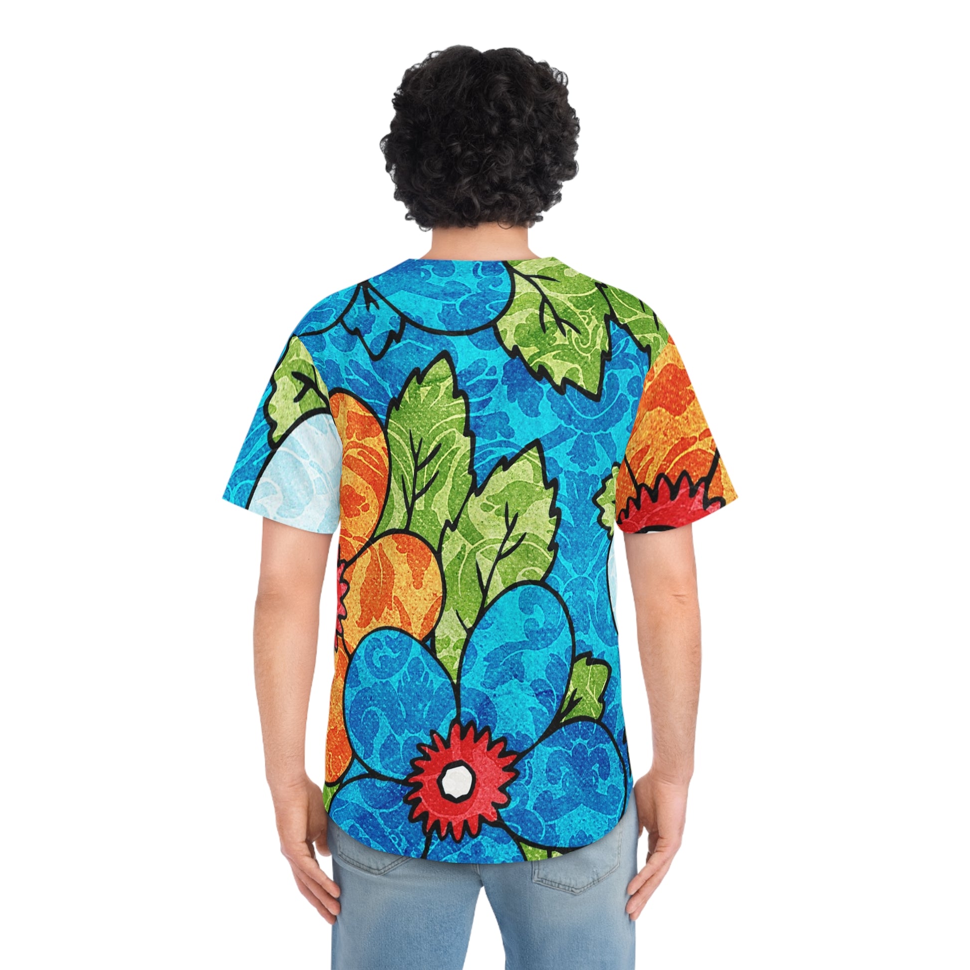 Blue Orange Groovy Men's Baseball Jersey (AOP), Artsulli - Art is Long, Life is Short, All Over Prints, , , , , , , 